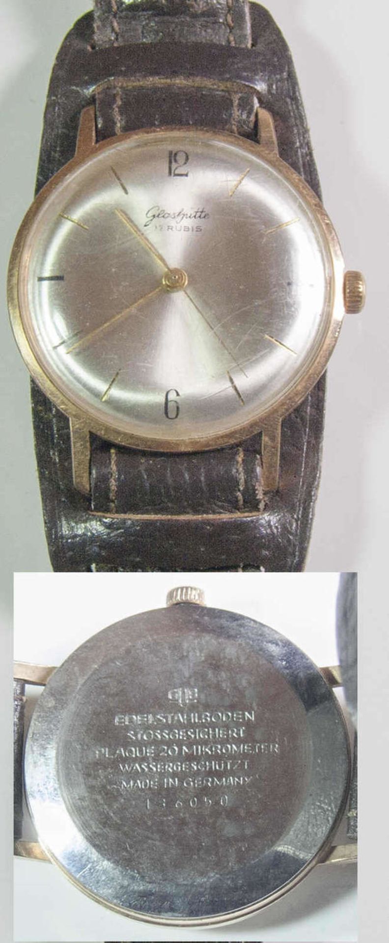 Glashütte - Herren - Armbanduhr. 17 Rubis. Vergoldetet. 20 Micrometer. Edelstahlboden. Die Uhr