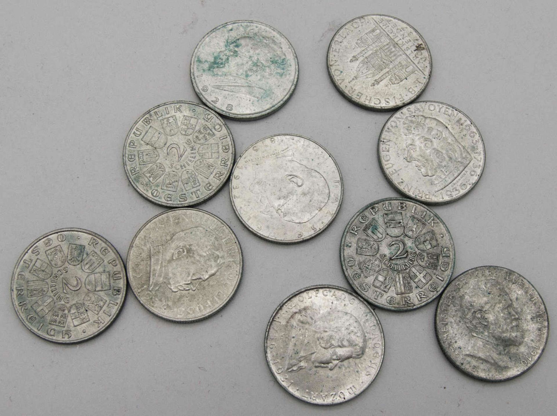 Österreich 1928-39, Lot 2 Schilling - Silbermünzen, bestehend aus 1928 Schubert, 1929 Billroth, 1931