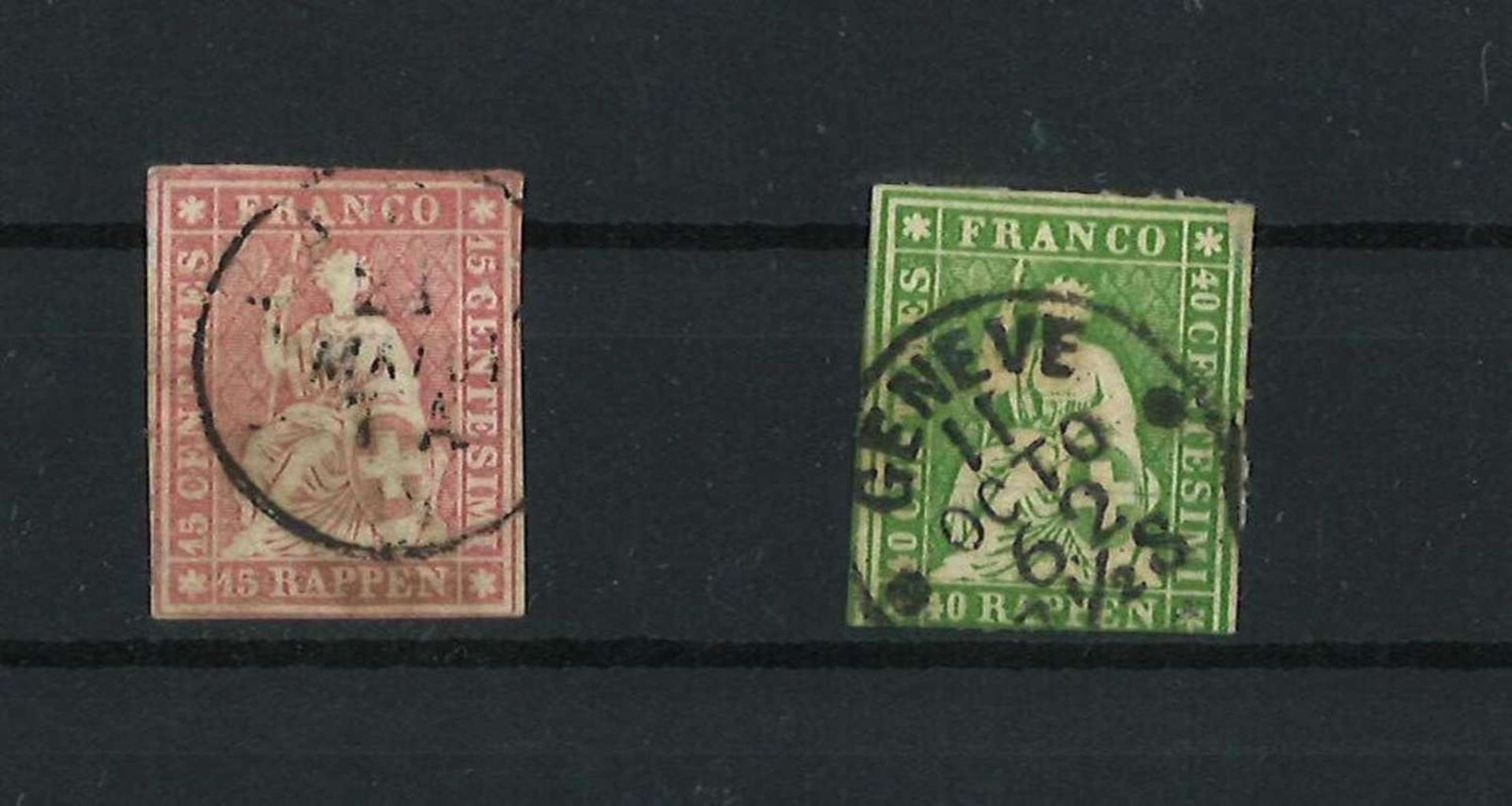 Schweiz 1854, Berner Druck, MI 15 II, 17 II, gestempeltSwitzerland, 1854, Bernese print, MI 15 II,