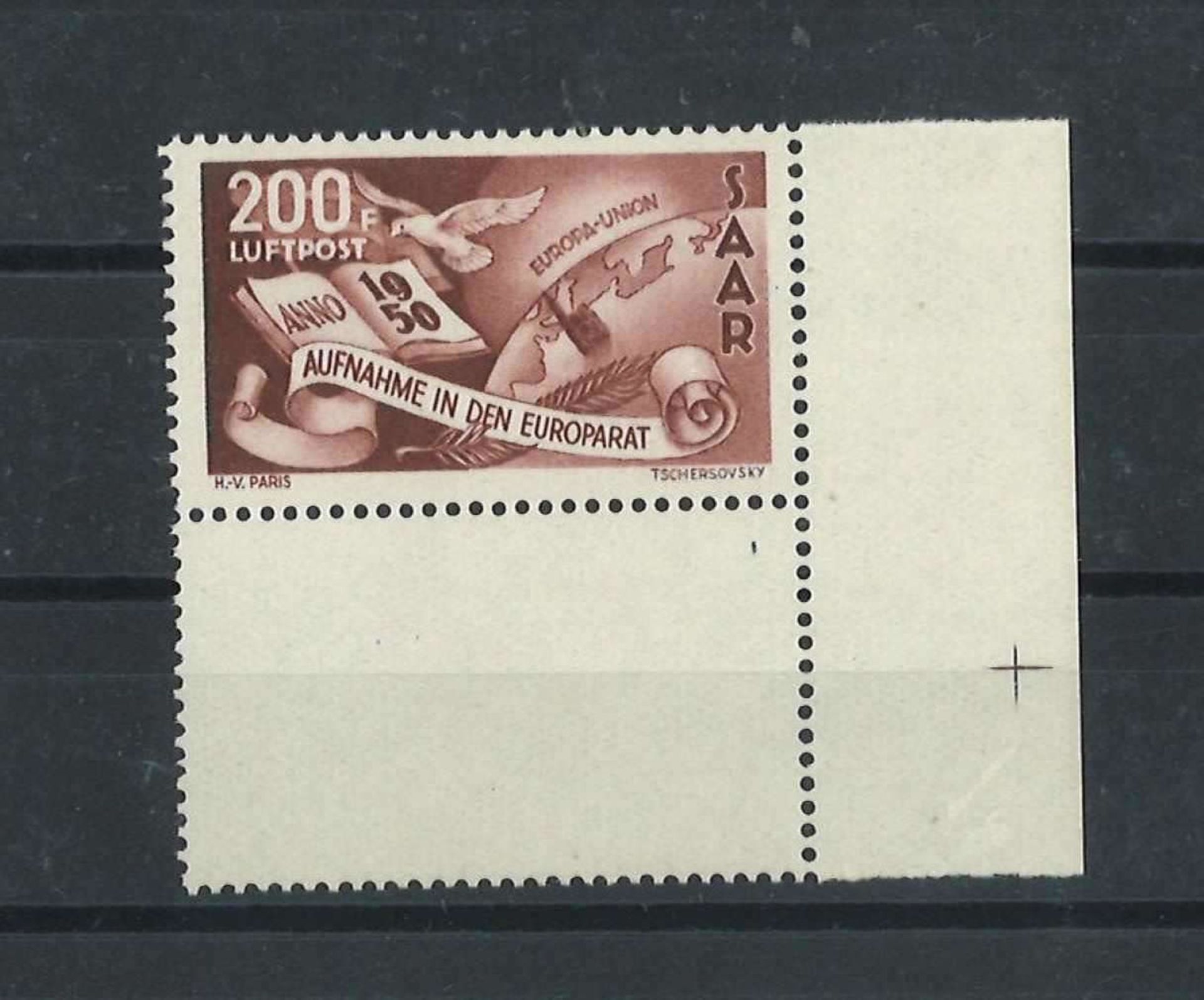 Saarland 1950, Mi 296, Flugpostmarke, postfrischSaarland 1950, Mi 296, airmail stamp, mint never