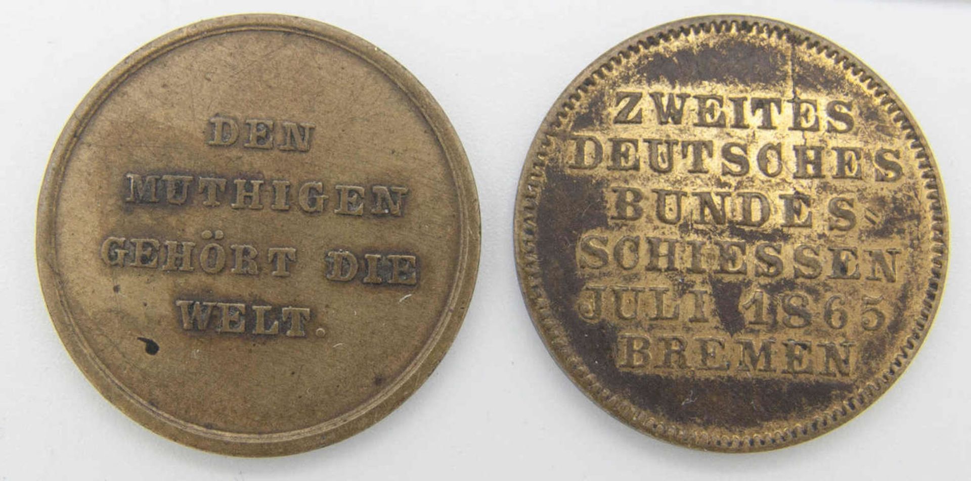 Zwei Medaillen, 1 x Zweites deutsches Bundesschießen Juli 1865 Bremen und 1 x d. Vaterland z. Ehr - Bild 2 aus 2