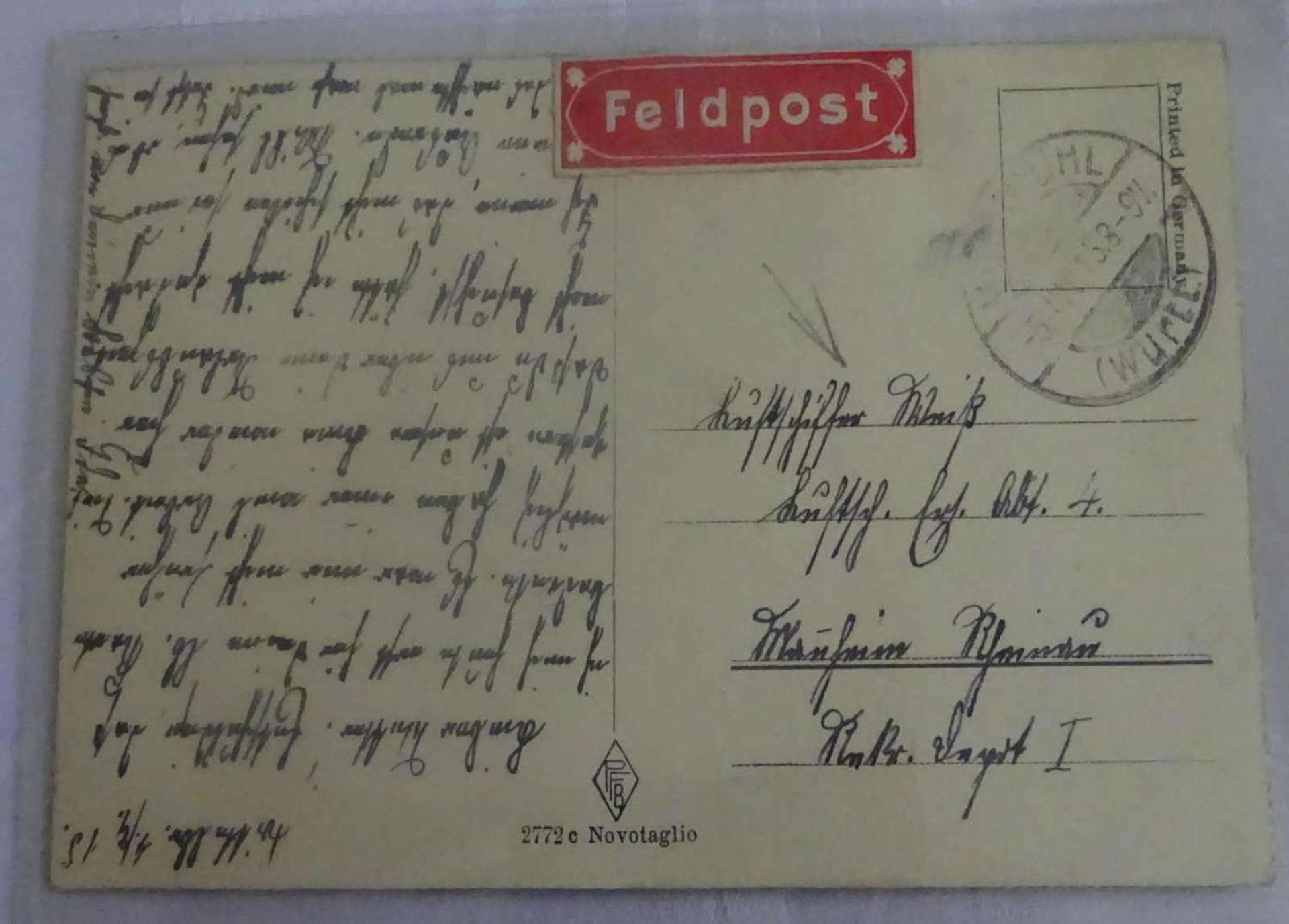 Feldpostkarte an Herrn Weiß Luftschiffer an Feldluftschiffer Abt. Nr. 4Field postcard to Mr Weiß