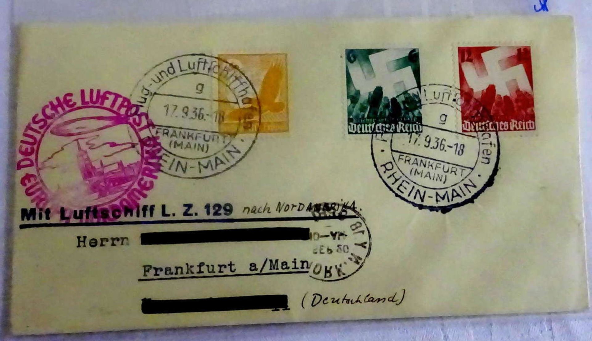 Brief der 8. Nordamerikafahrt 1936 mit 80 Pfennig Flugpostmarke. Sieger 437BLetter of the 8th