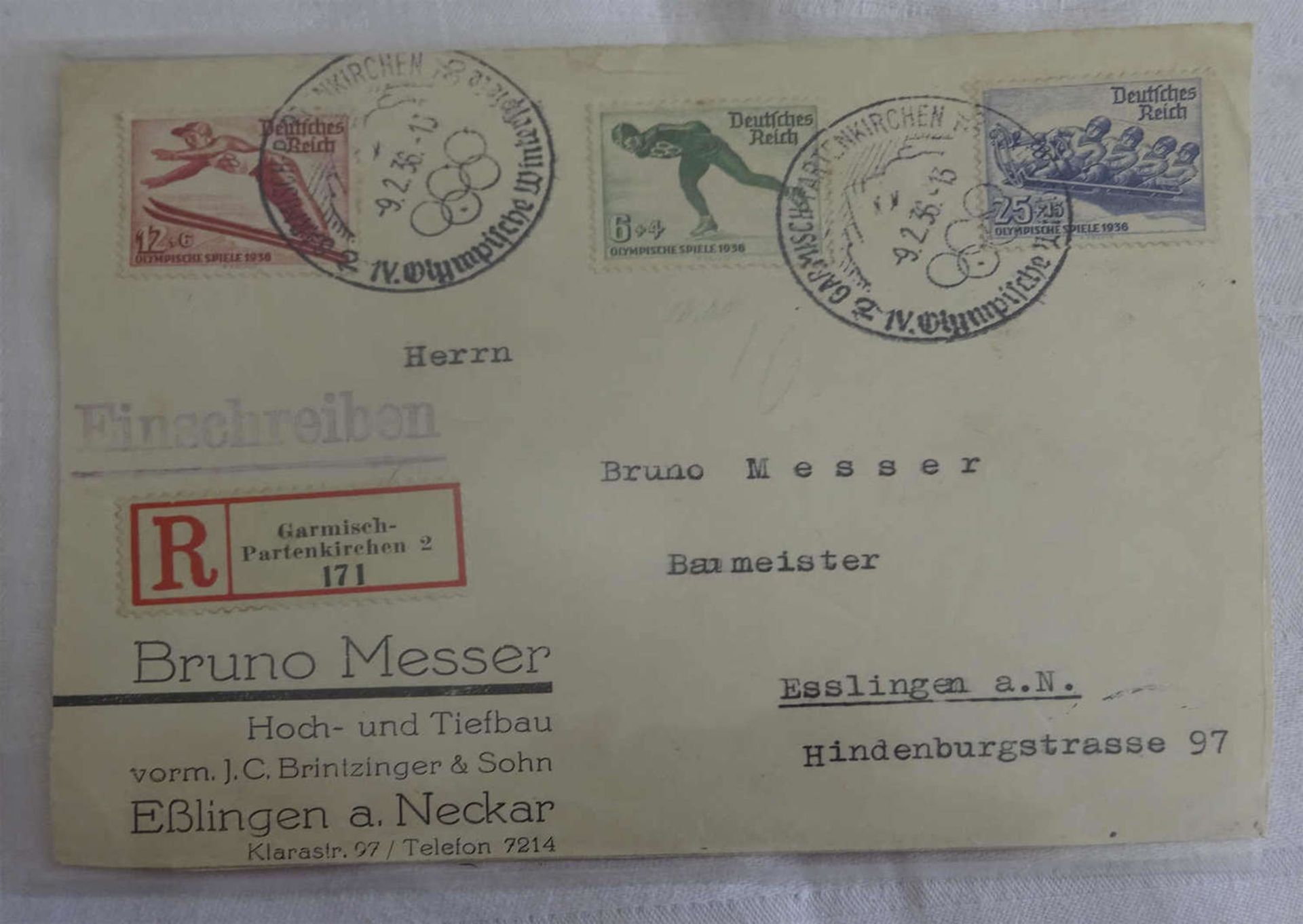 R-Brief Vorderseite vom 9.2.36R letter front from 9.2.36