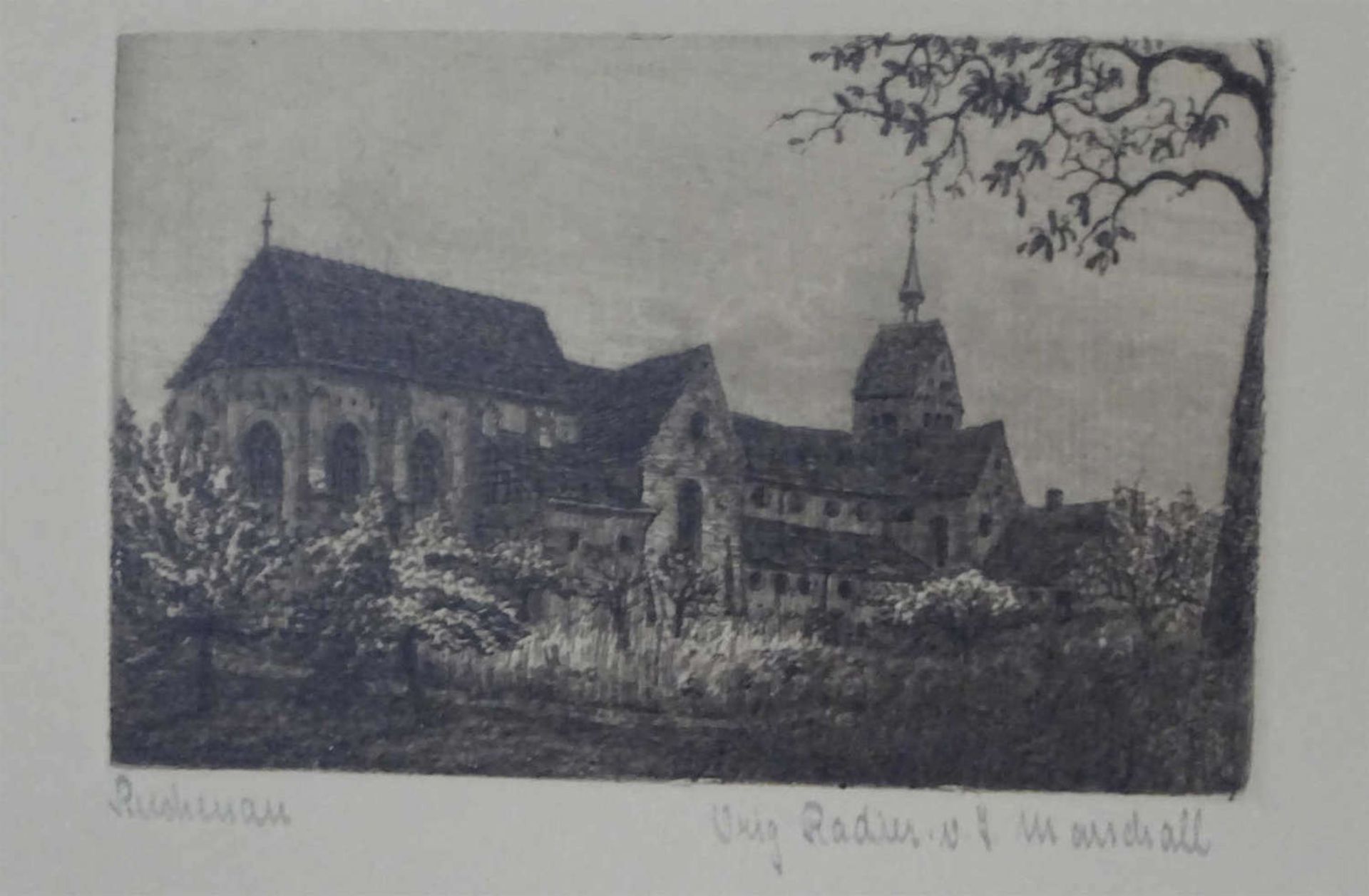 Joseph Marschall (1865-1924), Radierung / Graphik, "Reichenau". Maße: Breite ca. 24 cm, Höhe ca.