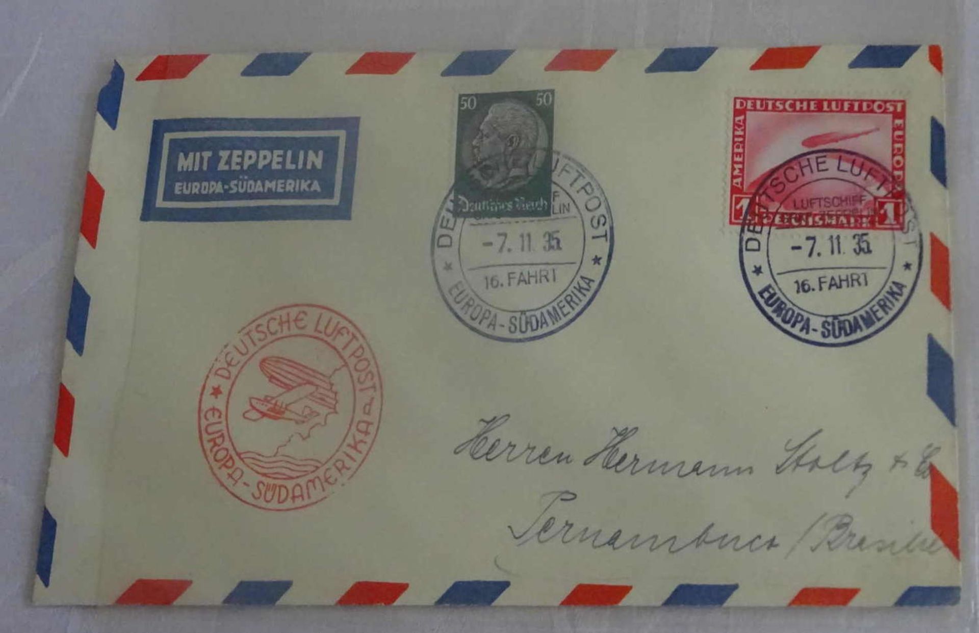 Zeppelinbrief "16. Südamerikafahrt 1935" frankiert mit Zeppelinmarke RM1, Sieger 329 AbZeppelin