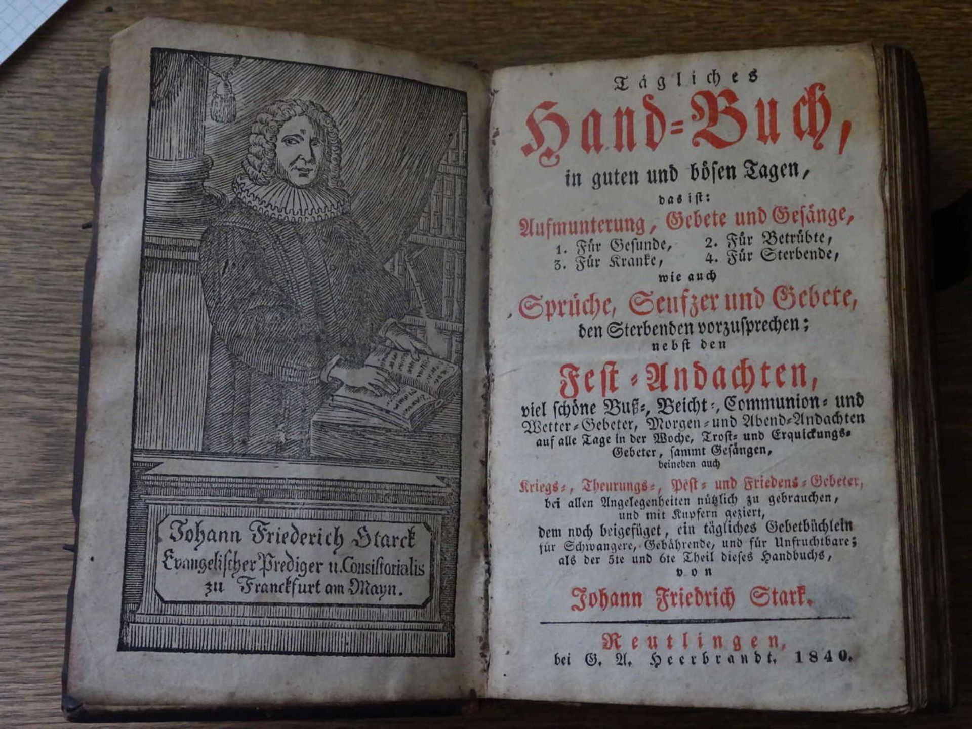 Starck Johann Friedrich "Tägliches Handbuch in guten und bösen Tagen". Mit 5 Kupfern - - Bild 2 aus 2