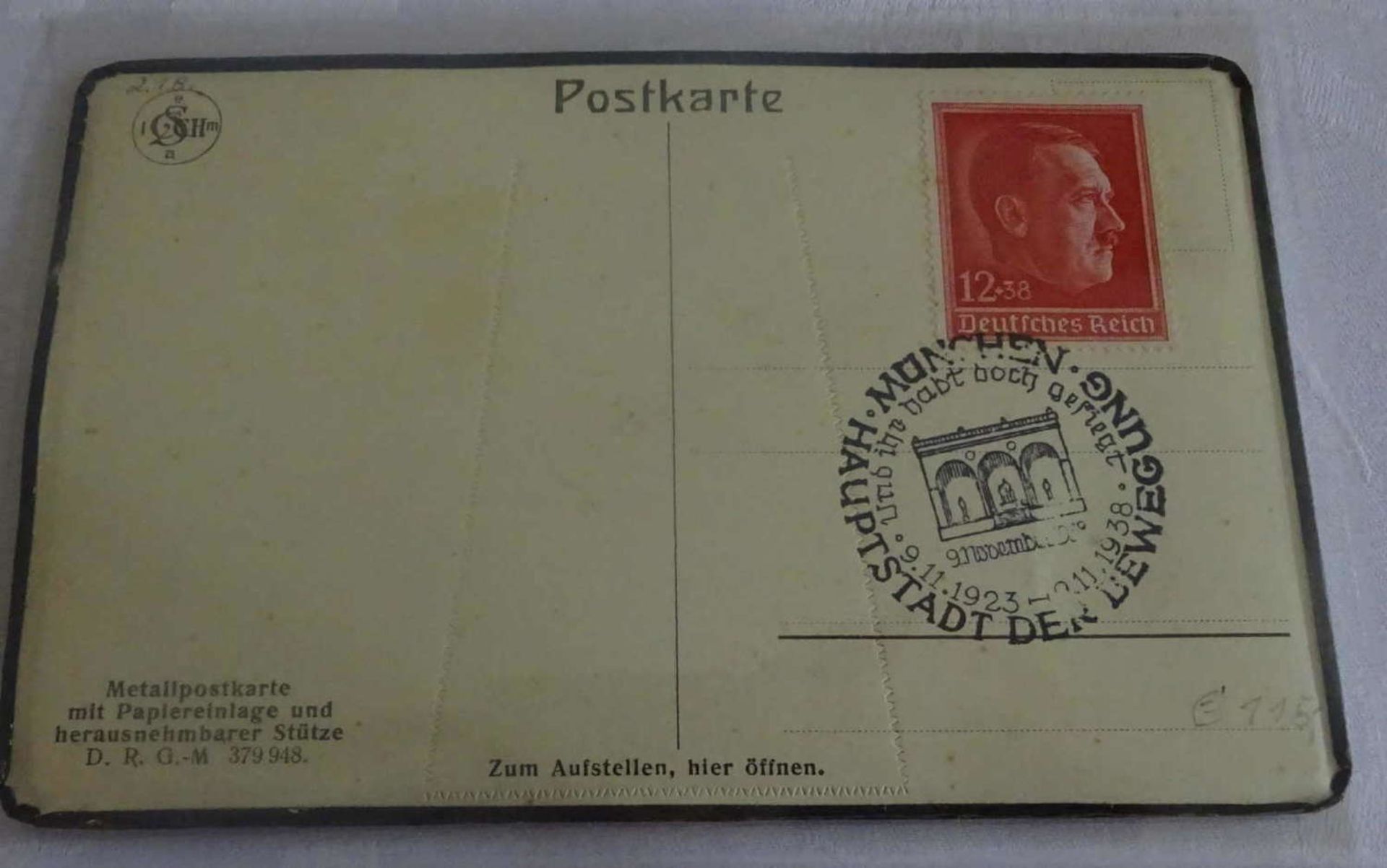 Sehr seltene Blechpostkarte (Kupfer). Selten!Very rare metal postcard (copper). Rare! - Bild 2 aus 2