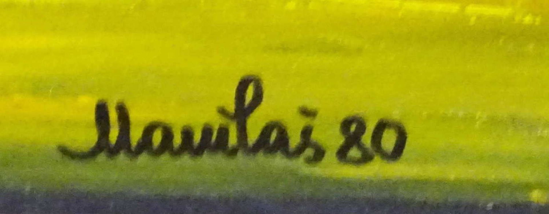 Ölgemälde auf Platte "Dorfansicht", rechts unten Signatur Maulas 80. Innenmaße: höhe ca. 43,5 cm, - Bild 3 aus 3