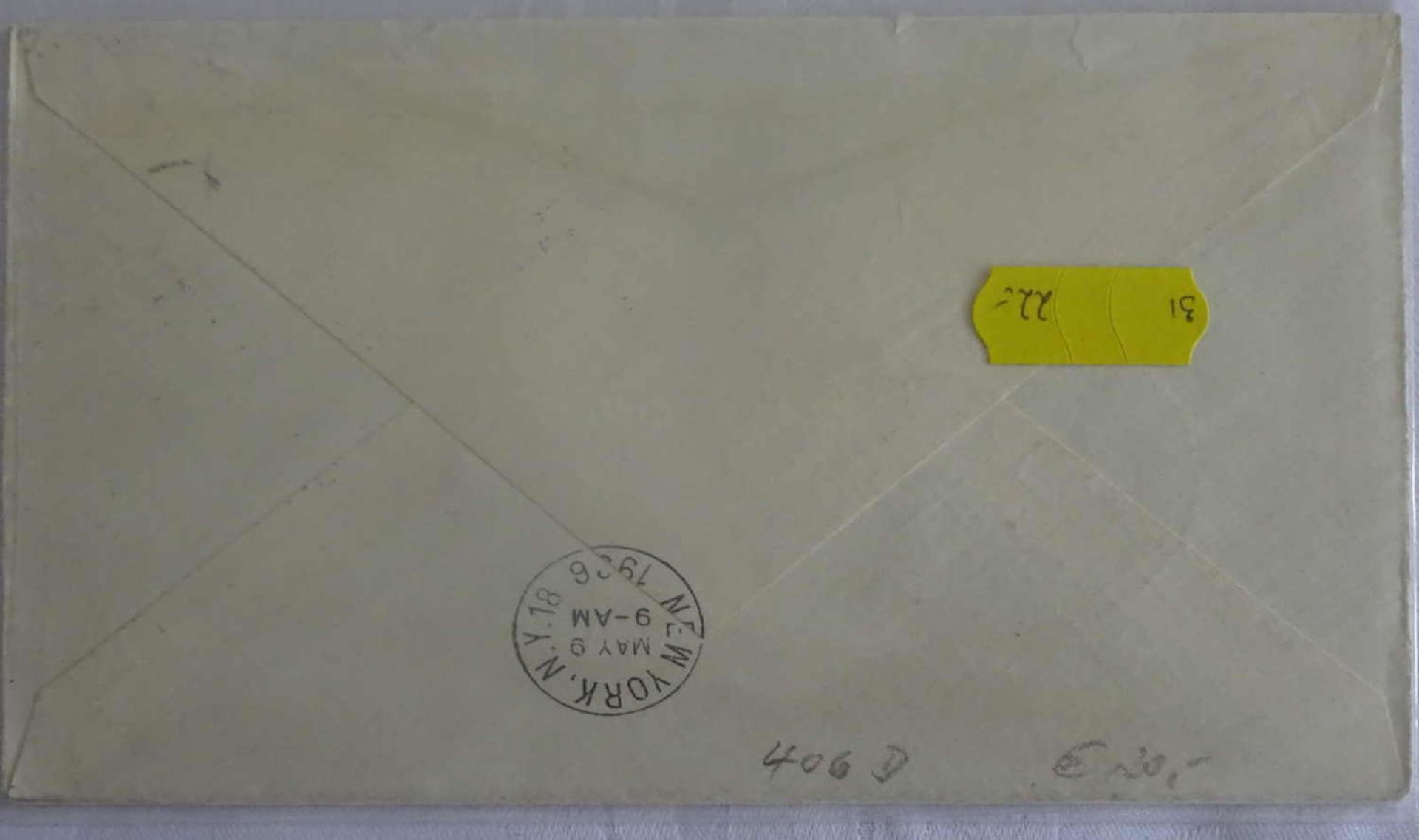 Brief der 1. Nordamerikafahrt 1936, frankiert mit EF Zeppelinmarke 75 Pfennig. Sieger 406 D. Auflage - Bild 2 aus 2