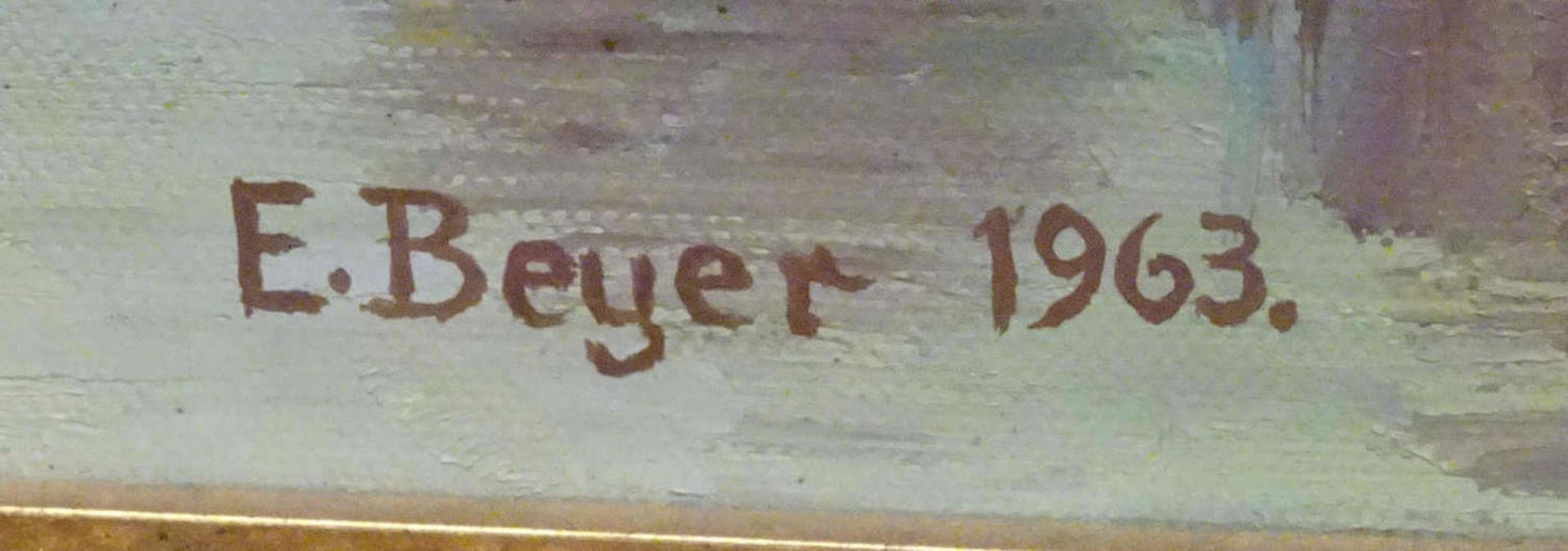 E.Beyer, Ölgmälde auf Leinwand, "Pferde auf Koppel", signiert E.Beyer1963. Gerahmt. Maße inkl. - Bild 3 aus 3