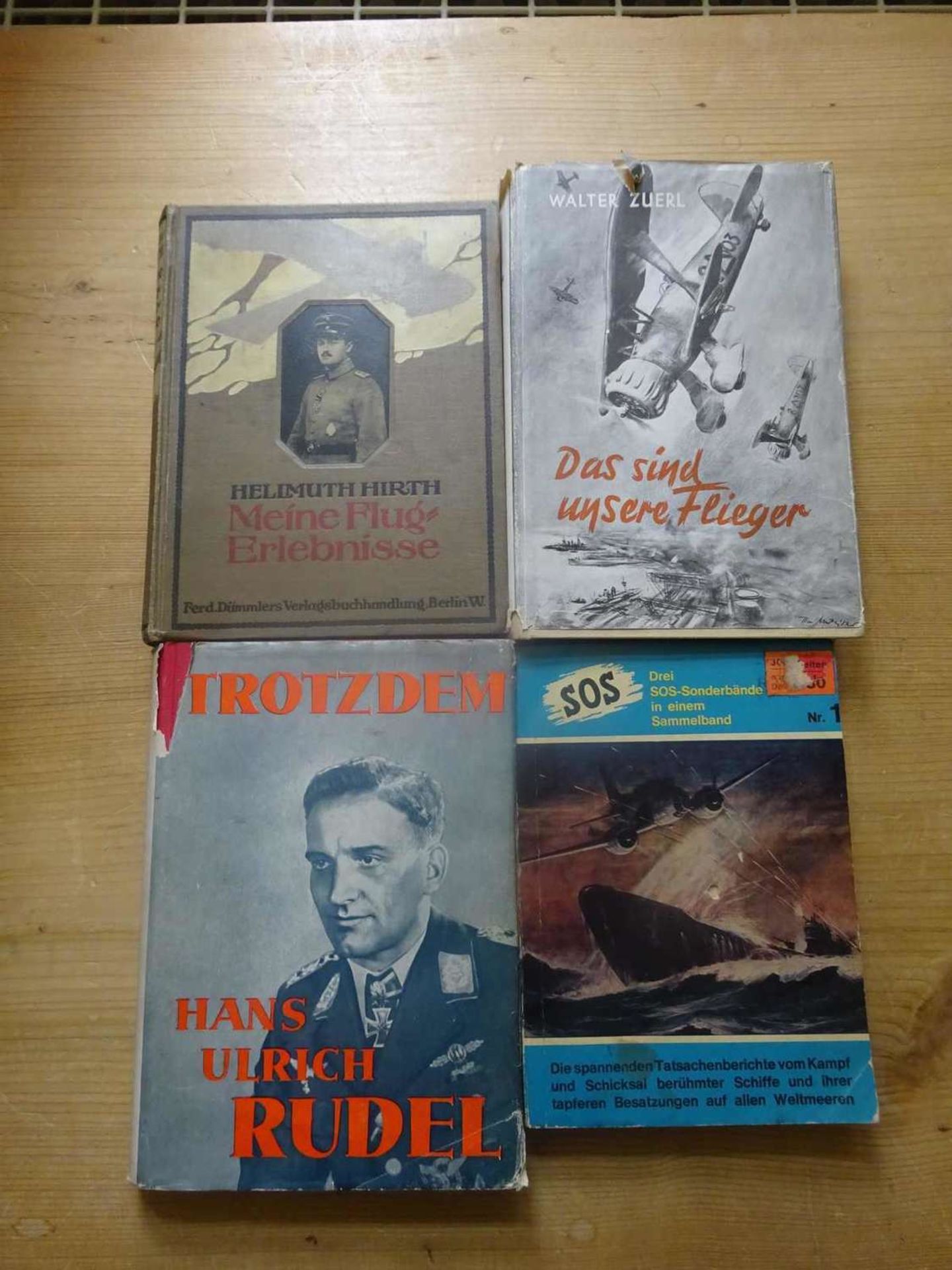 4 Bücher zum Thema Militaria: Das sind unsere Flieger, SOS, Trotzdem, Meine Flugerlebnisse.4 books