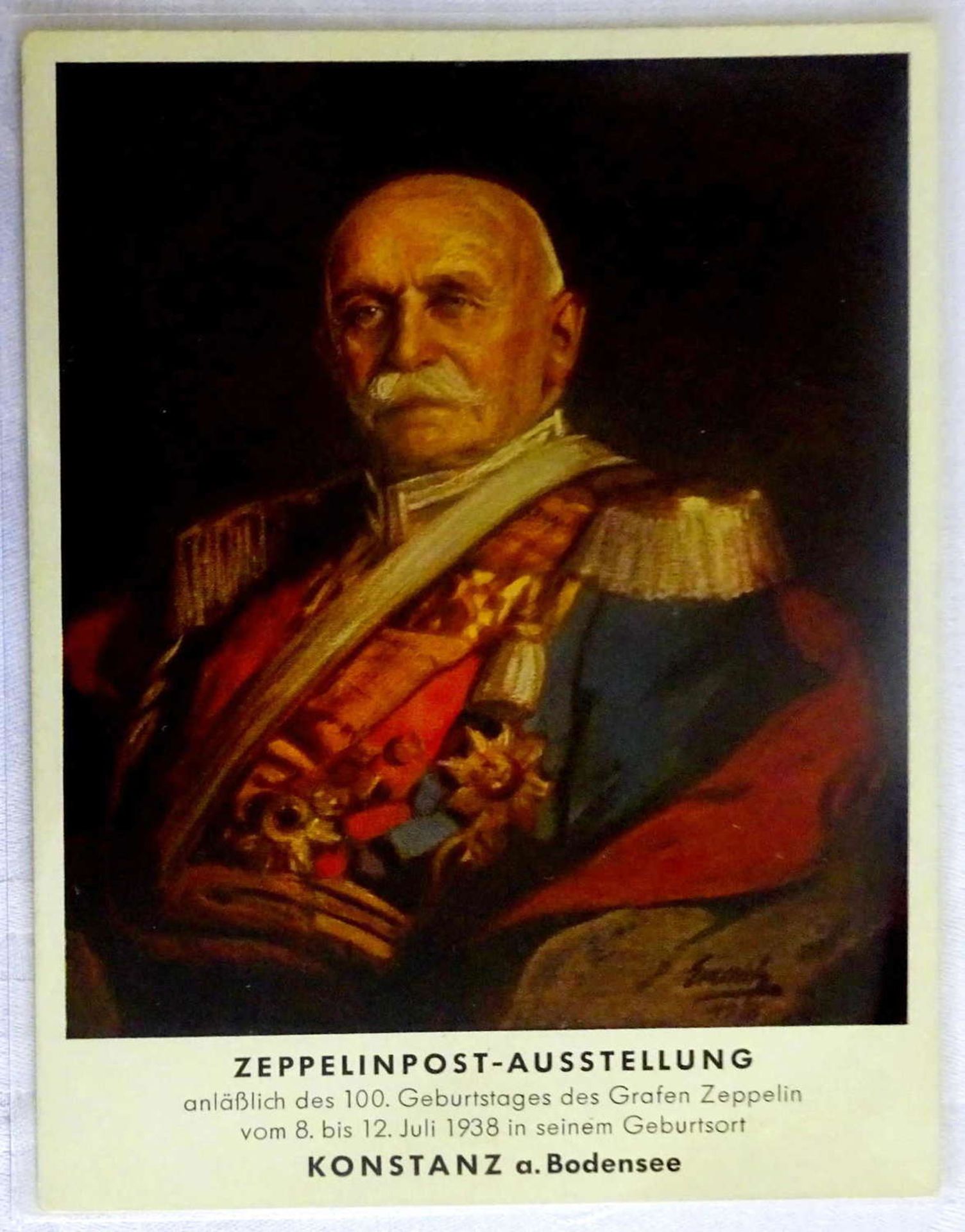 Postkarte der Zeppelin Postausstellung mit Sonderstempel. Sieger 0455 IXPostcard of the Zeppelin