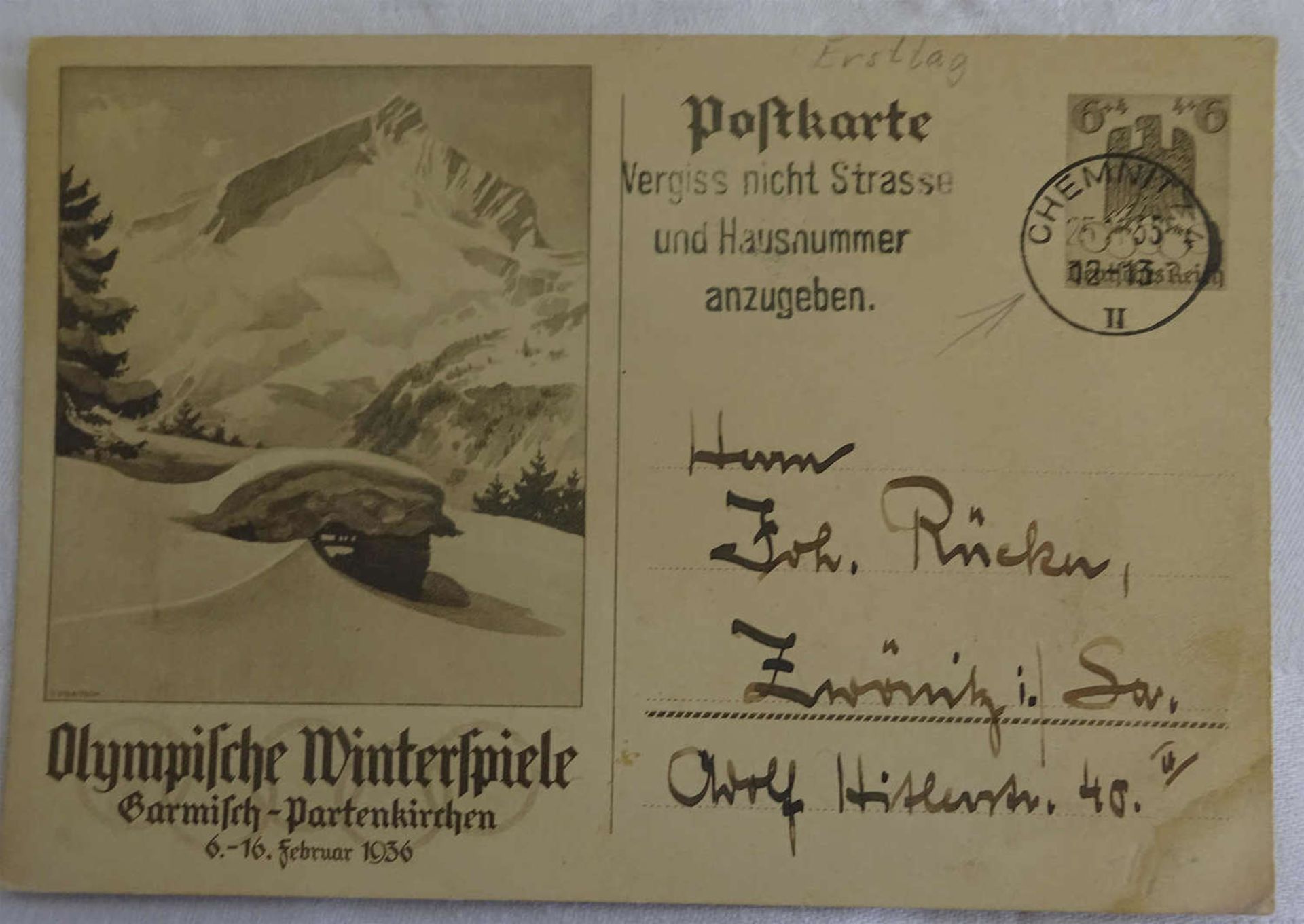 Olympia Ganzsachen 6 Pfennig mit Ersttagsstempel 25.11.35. Sehr selten!Olympia postal stationery 6