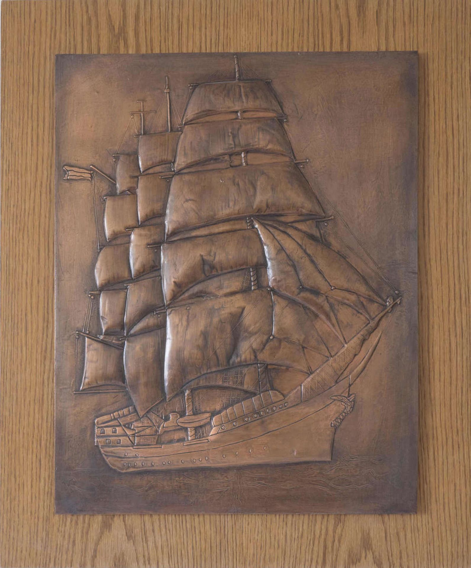 Kupferbild "Segelschiff". Maße: ca. 70 cm x ca. 58 cm.Copper picture "sailing ship". Dimensions: