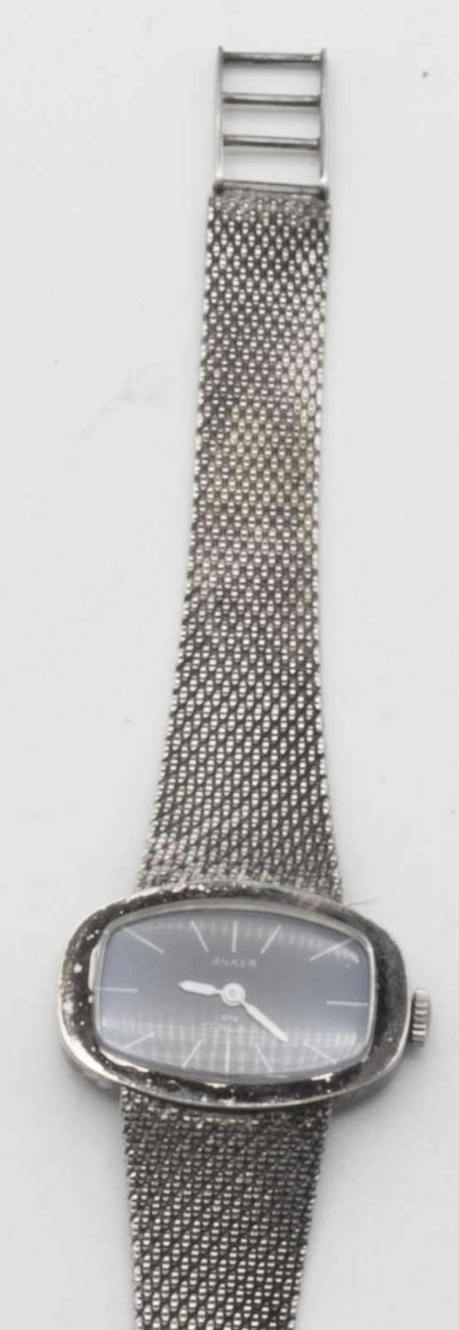 Anker - Damen - Armbanduhr, Silber 835. Mechanisch, Funktion geprüft. Blaues Ziffernblatt, 17 Rubis.