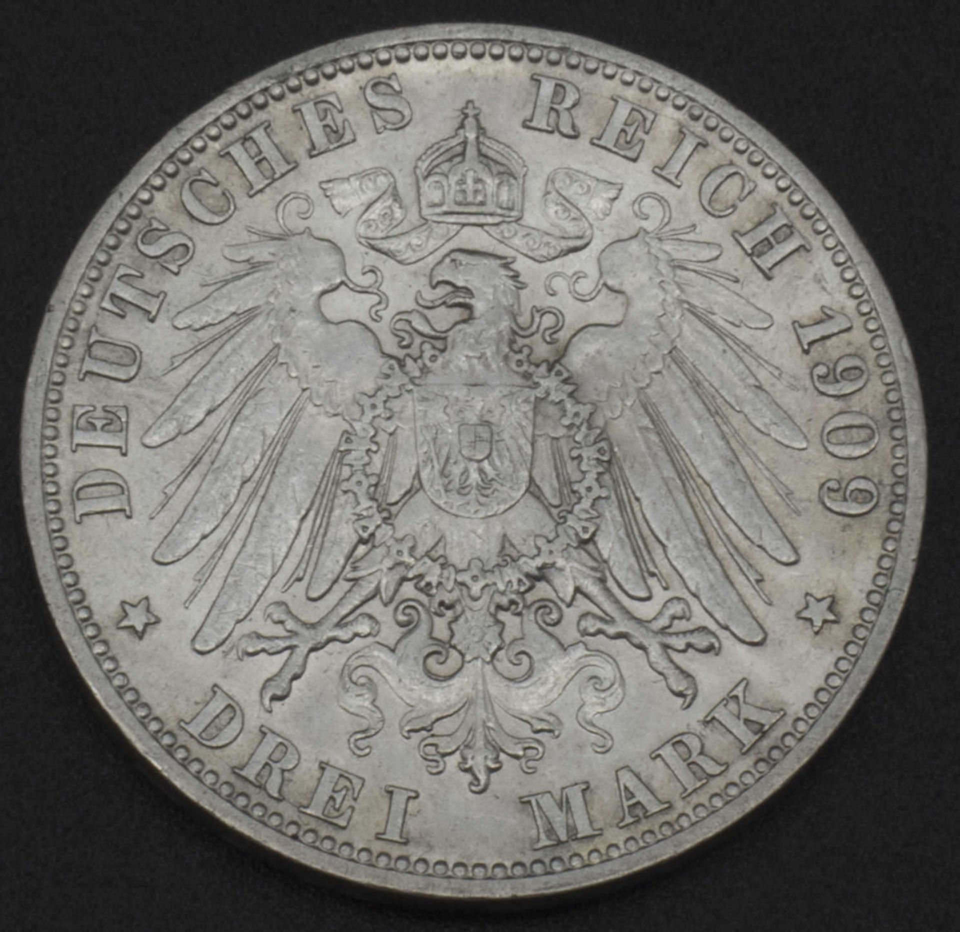 Kaiserreich Württemberg, 3 Mark 1909 F. Zustand ss+ Katalog Nr. Jäger 175Empire of Württemberg, 3 - Bild 2 aus 2
