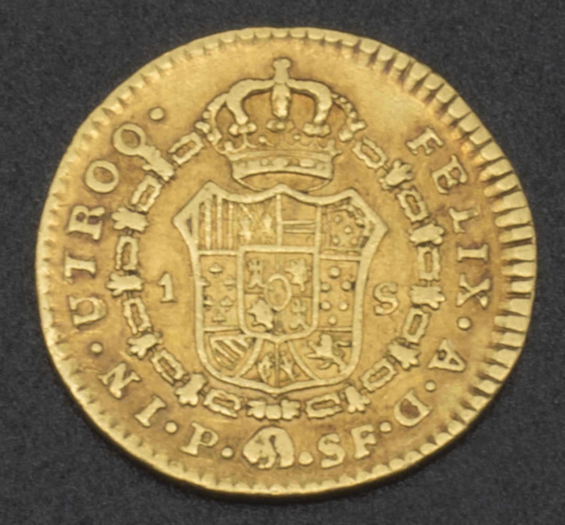 Goldmünze Kolumbien 1777 "Carlos III" 1777 PSF. Nr. KM 48.2. Zustand ss+vz. Gewicht ca. 3,34 g, - Bild 2 aus 2