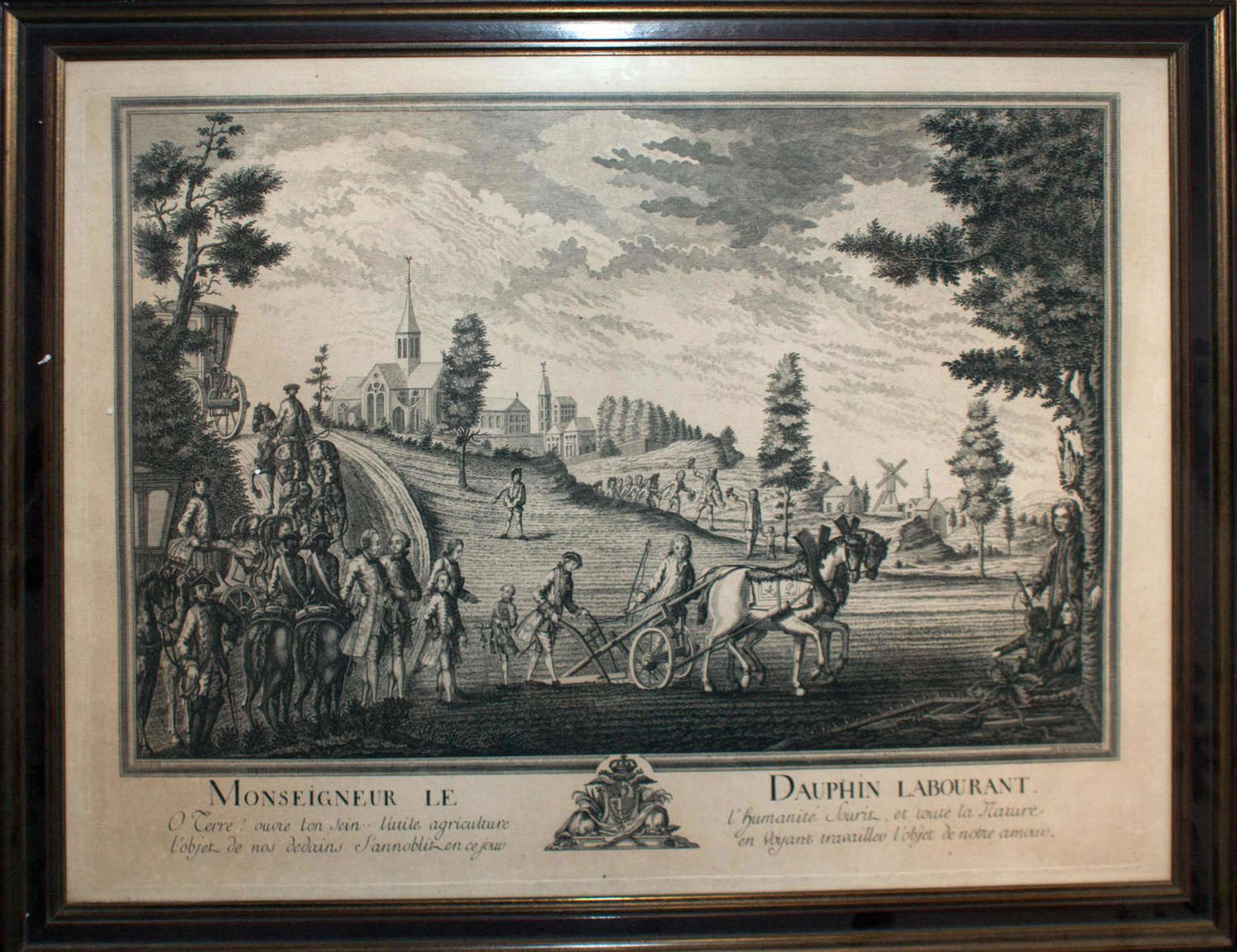 Kupferstich "Monseigneur le Dauphin labourant", von Jeremias Wachsmuth (1711-1771). Blattmaße höhe