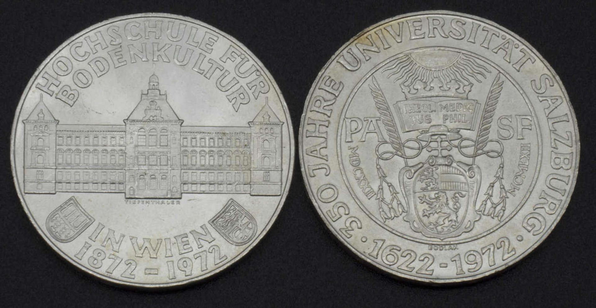 Österreich, 2x 50 Schilling Silbermünzen, 1972Austria, 2x 50 shilling silver coins, 1972