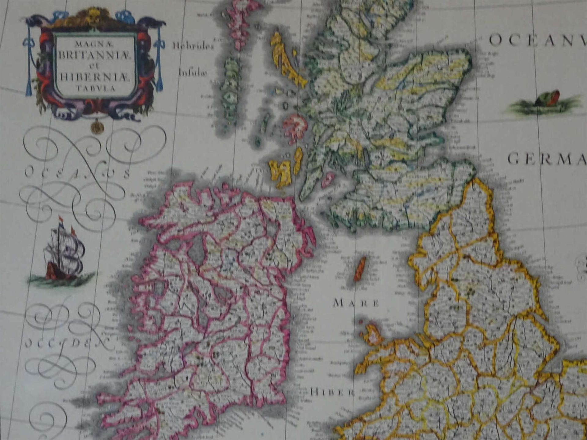 Landkartenstich von Grossbritannien. Maße: ca. 60x45 cm. Gerahmt.Map engraving of Great Britain. - Image 2 of 2