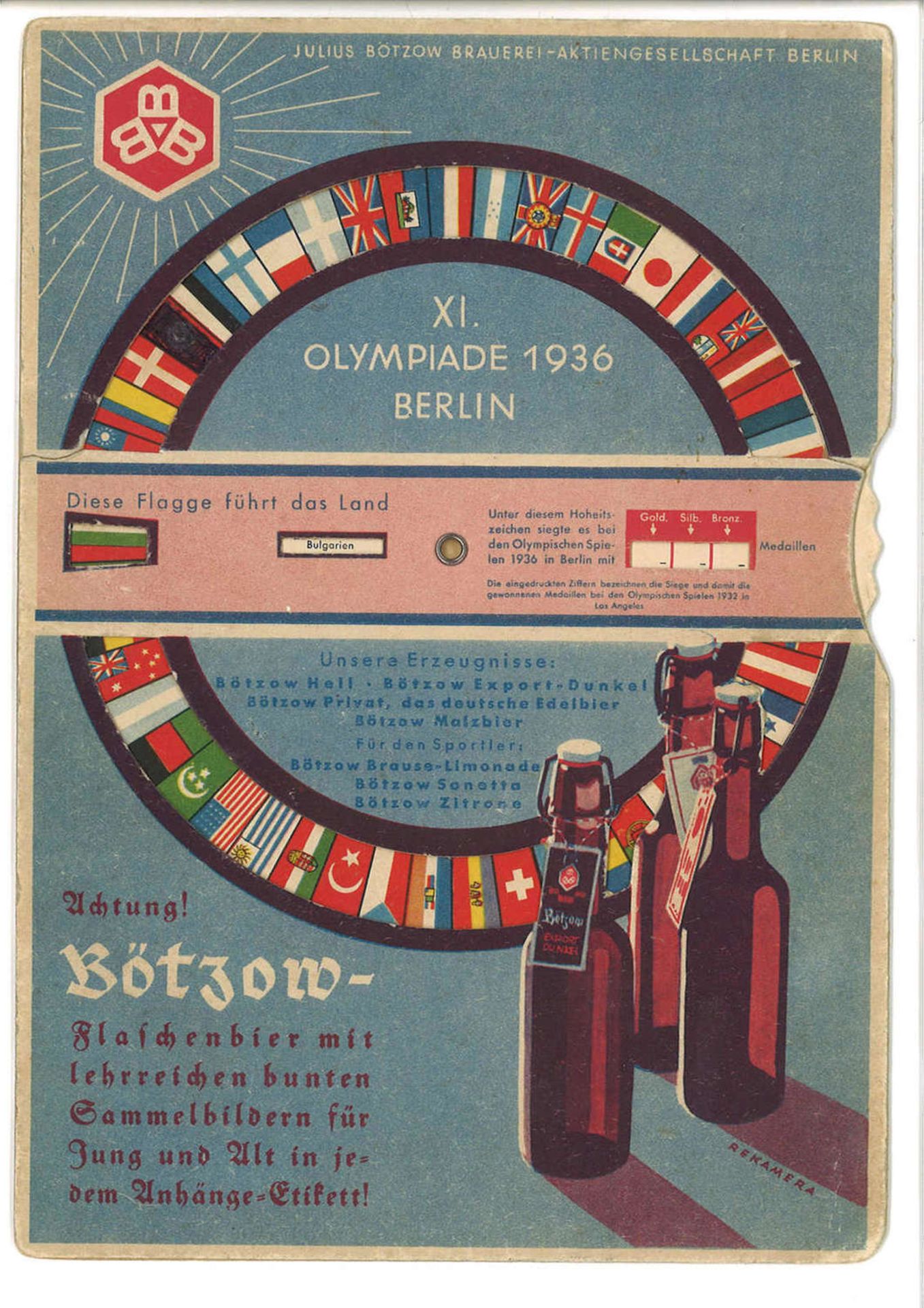 Drehscheibe von der Brauerei Bötzow mit Ergebnissen der Medaillenspiegels der Olympischen Spiele