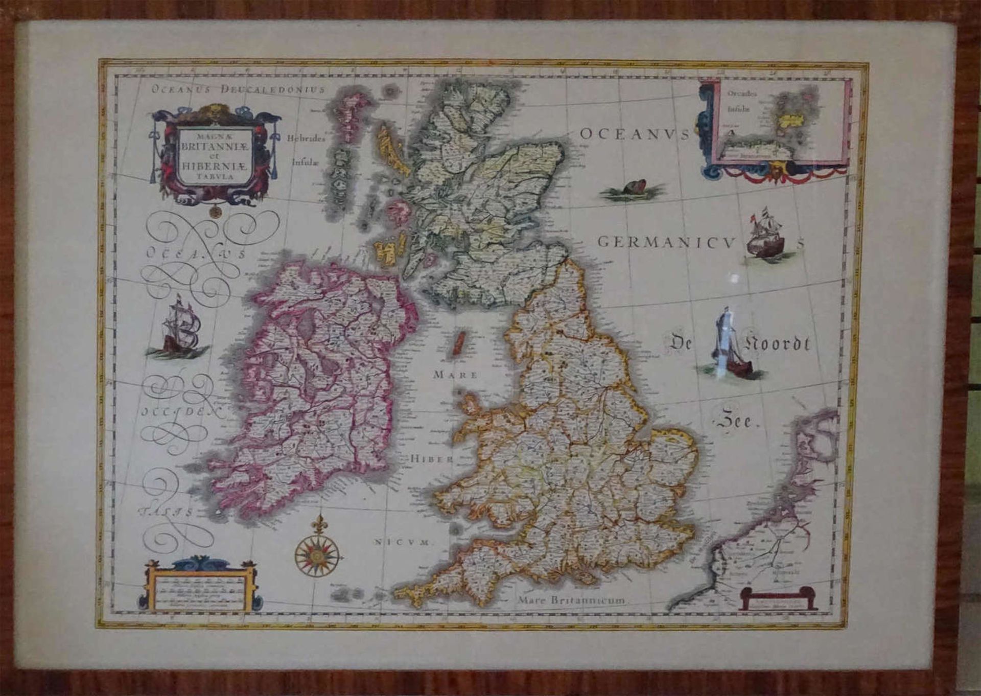 Landkartenstich von Grossbritannien. Maße: ca. 60x45 cm. Gerahmt.Map engraving of Great Britain.