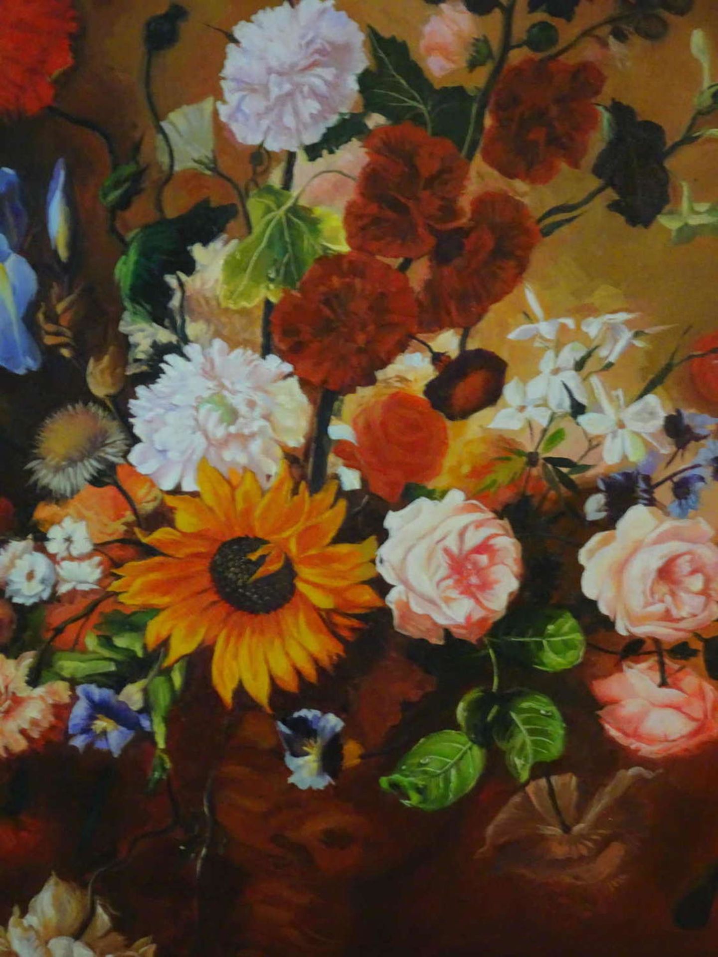 unbekannter Künstler, Ölgemälde auf Leinwand, "Blumenstilleben", unsigniert, Maße: Höhe ca. 91 cm, - Bild 2 aus 2