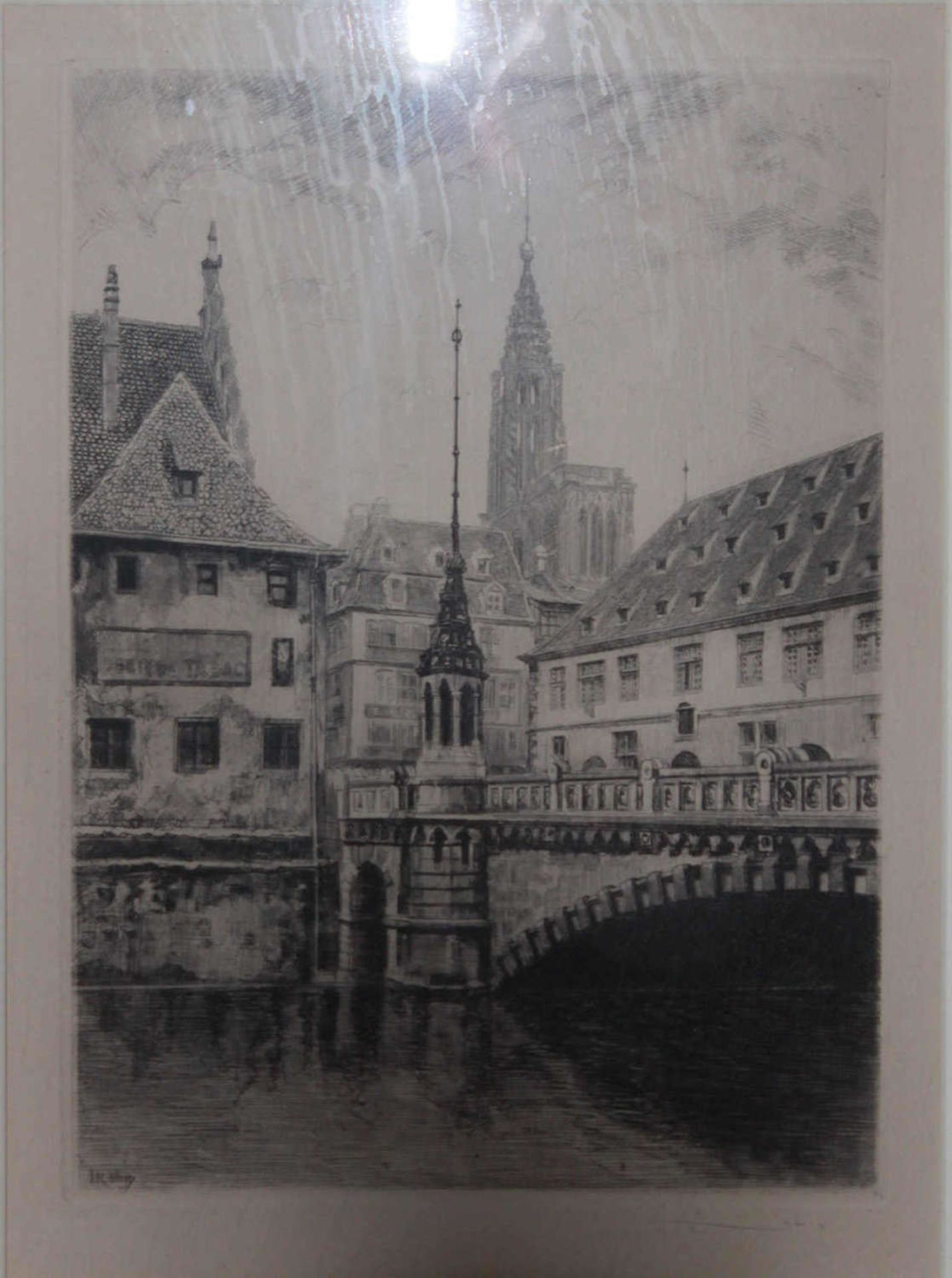Kupferstichradierung von Obig Strassburg ,hinten mit Widmung und Original Unterschrift, zur - Bild 2 aus 2