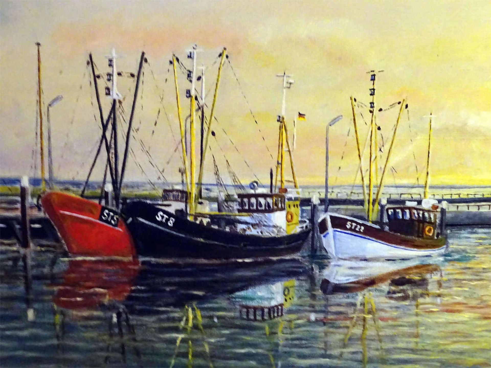 Ölgemälde "Fischkutter", rechts unten Signatur, Knud Kristensen (1915-1991) Maße mit Rahmen: Höhe - Bild 2 aus 3