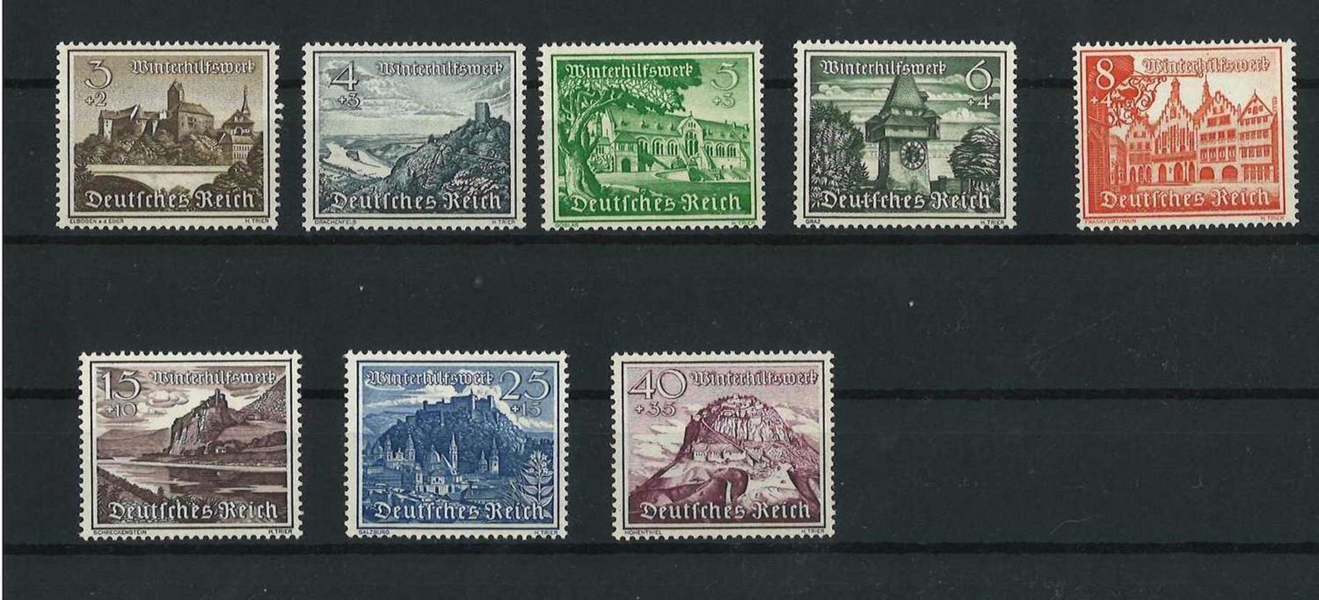 Deutsches Reich 1939, MI 730 - 738, Winterhilfswerk Bauwerke, postfrischGerman Reich 1939, MI