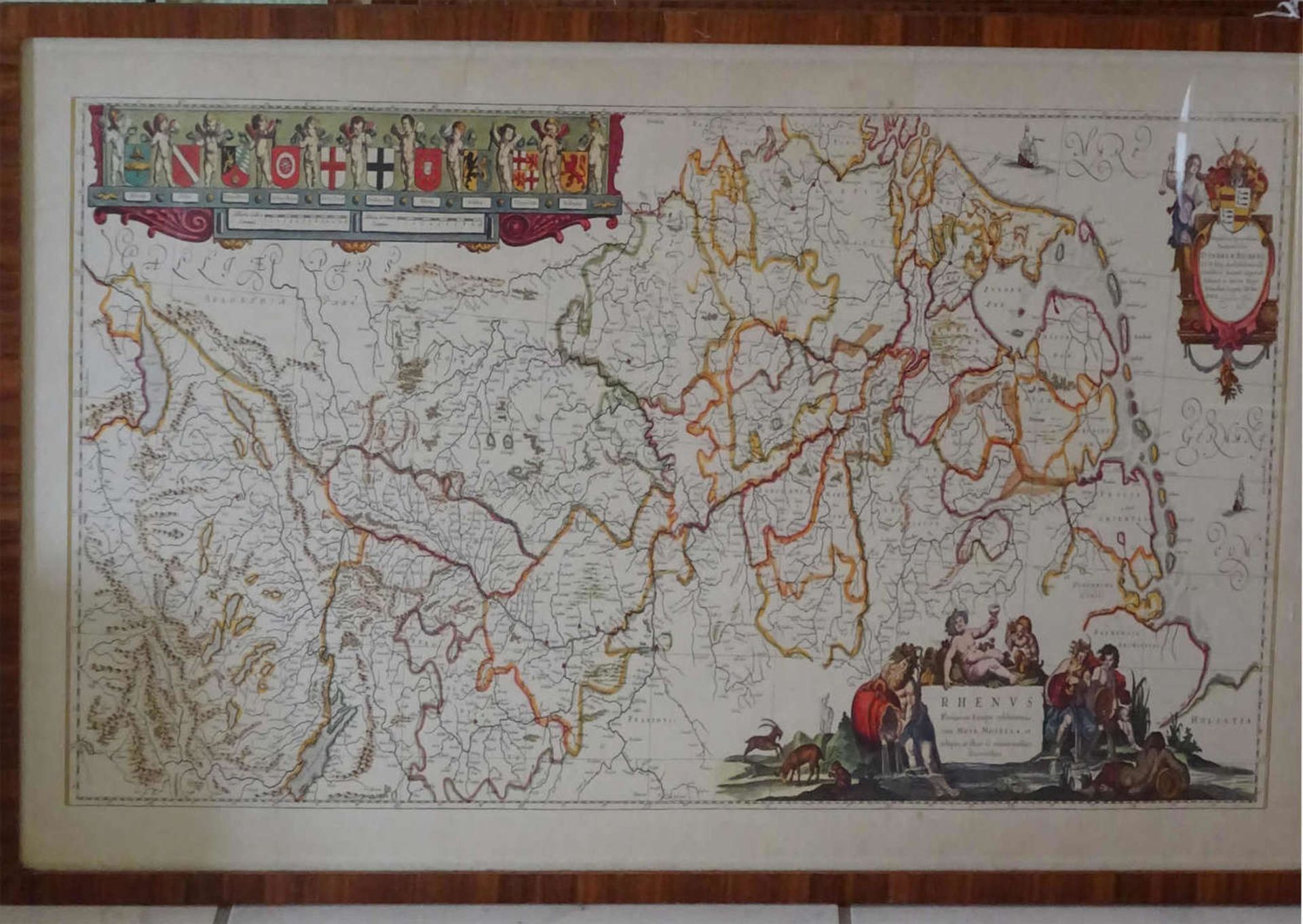 Landkartenstich Europäische Länder. Maße: ca. 90x45 cm. Gerahmt.Map engraving European countries.