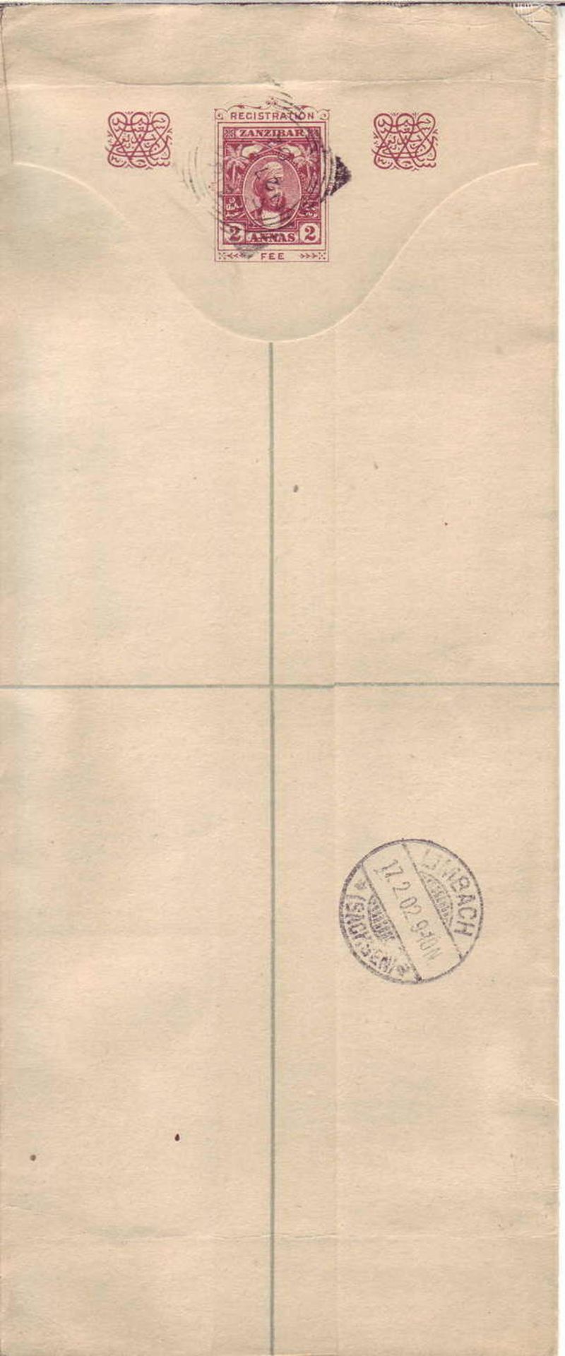 Sansibar 1902, R - Brief nach Limbach / Sa.. Mit Ankunftsstempel 17.02.02. - Image 2 of 2