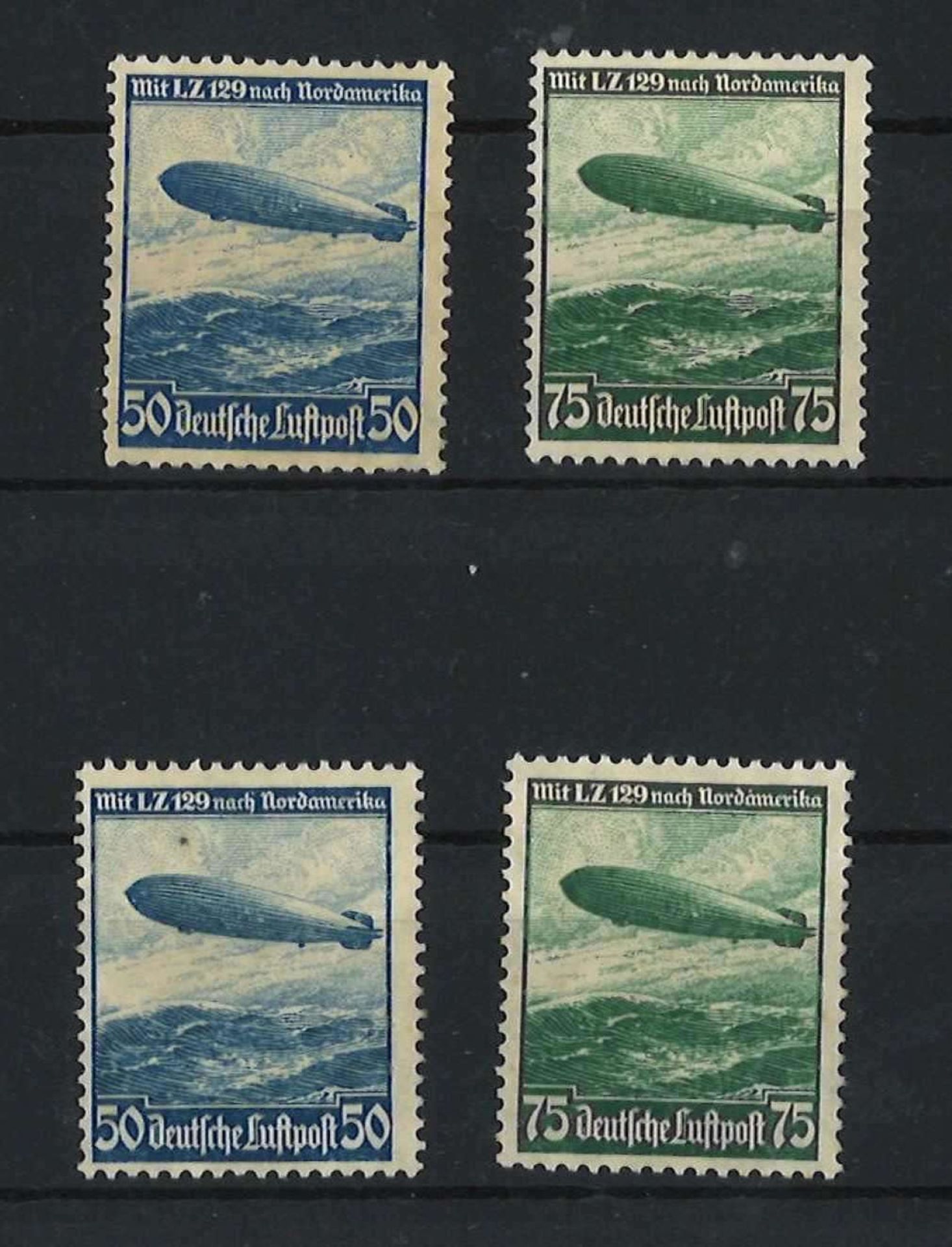 Deutsches Reich 1936, MI 606 + 607y, 606 + 607x, Flugpostmarken, ungebrauchtGerman Reich 1936, MI