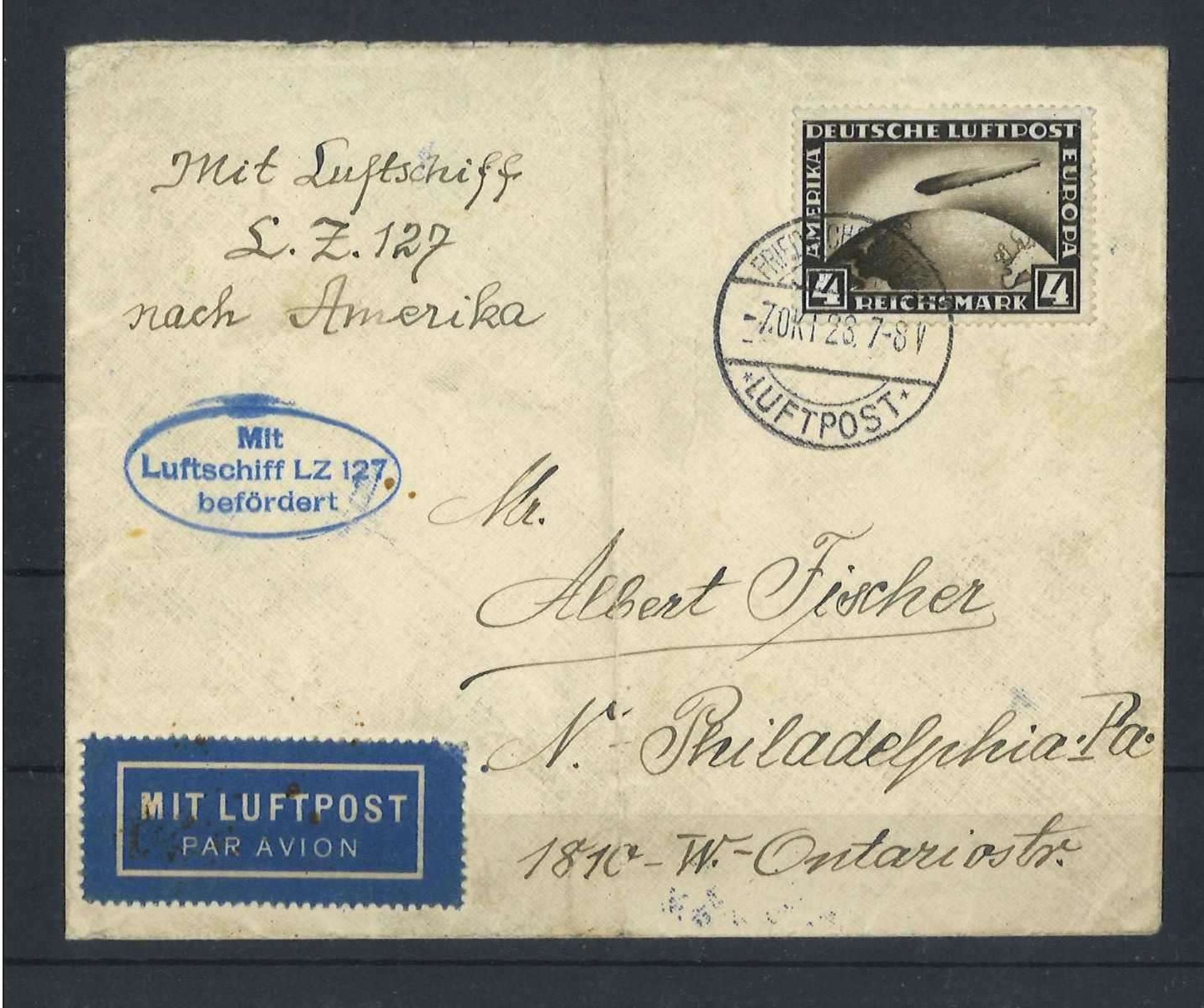 Deutsches Reich, 1925 EF, MI 424, Mit Luftschiff befördert.German Reich, 1925 EF, MI 424,