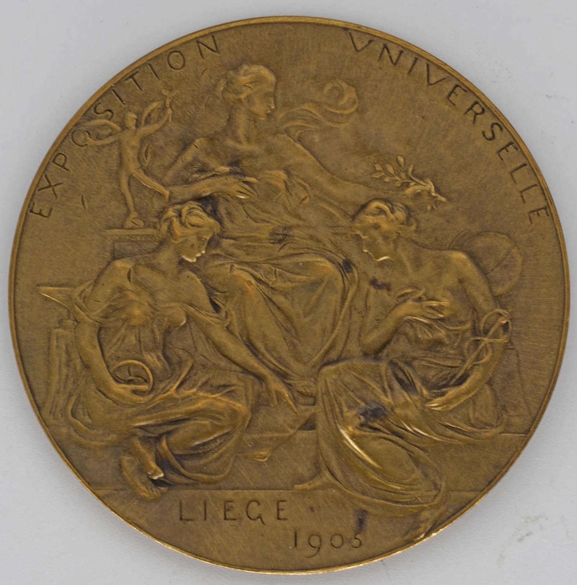 Medaille "Exposition Universelle Liege 1905". Gewicht: ca. 129,6 g. Durchmesser: ca. 70 mm. Graveur: