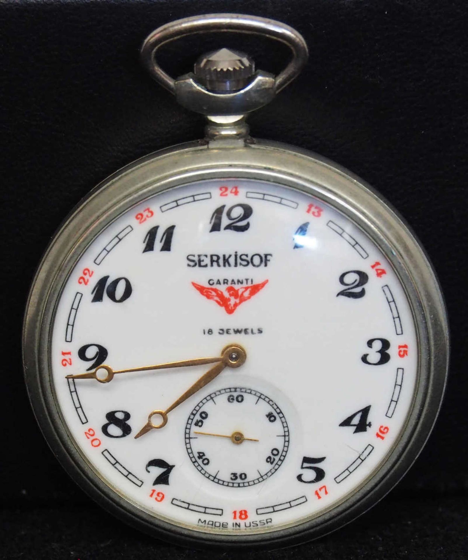 Serkisof Taschenuhr, mechanisch. Made in USSR. 18 Jewwls. Die Uhr läuft an.Serkisof pocket watch,