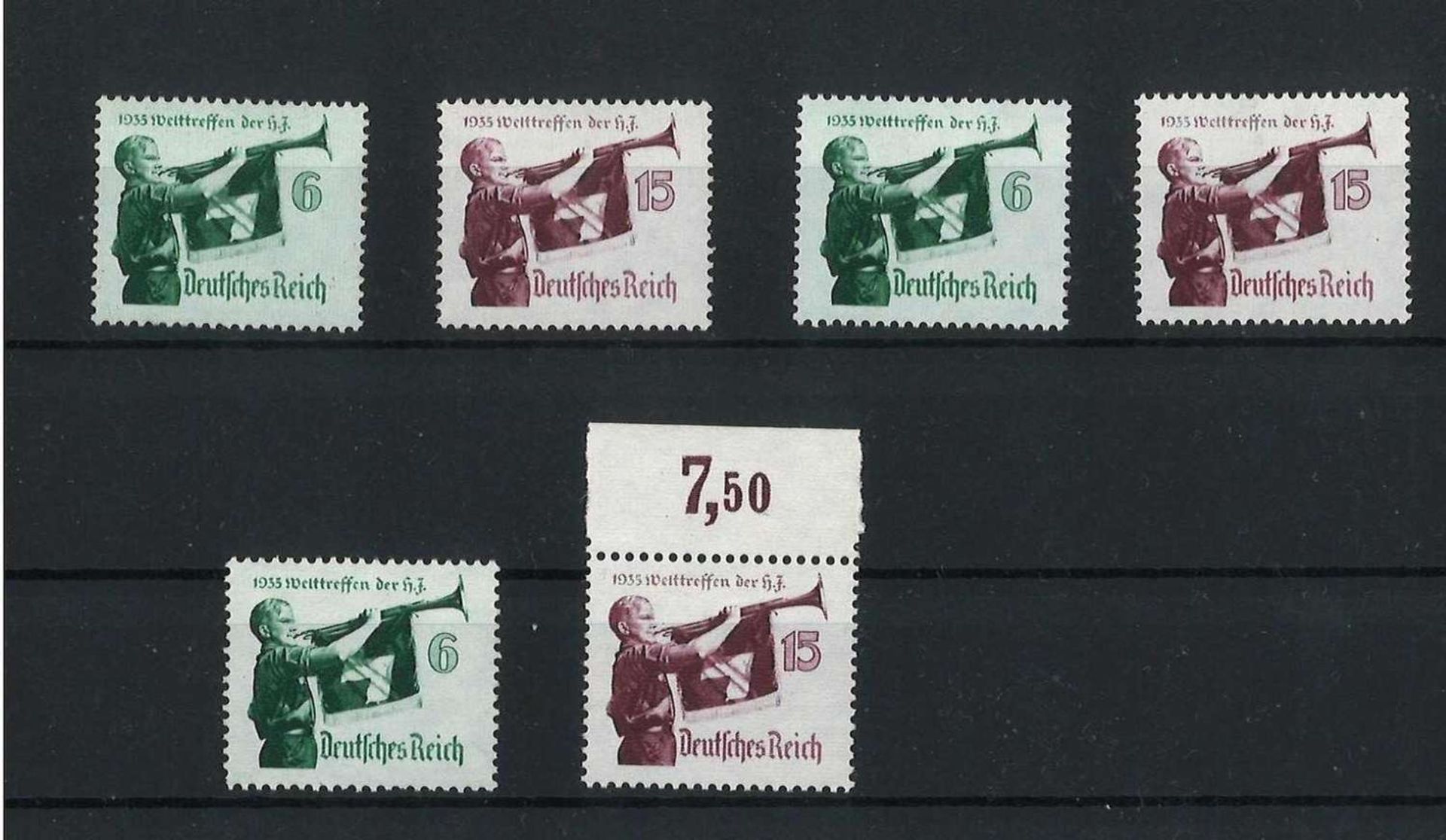 Deutsches Reich 1935, MI 3x 584 - 585, Welttreffen der Hitlerjugend, postfrischGerman Reich 1935, MI