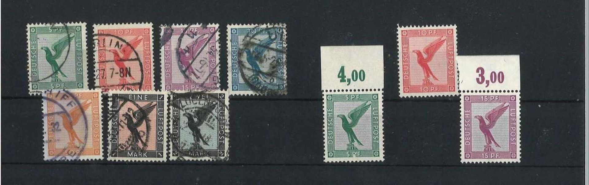 Deutsches Reich 1926, Mi 378 - 383, Flugpostmarken, gestempelt und MI 378 - A 329, Luftpostmarken,