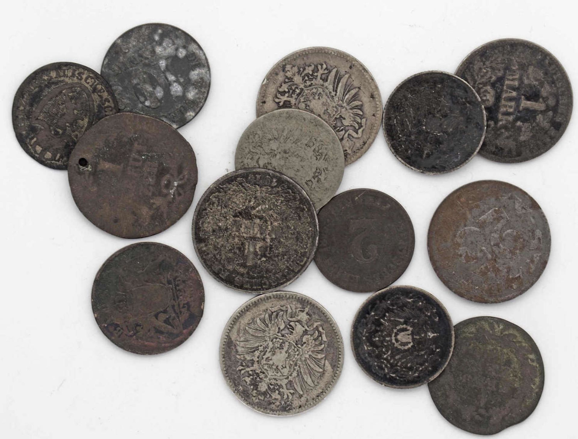 Deutsches Kaiserreich/Altdeutschland, Lot Münzen. Insgesamt 15 Stück. Dabei auch Notgeld Stadt