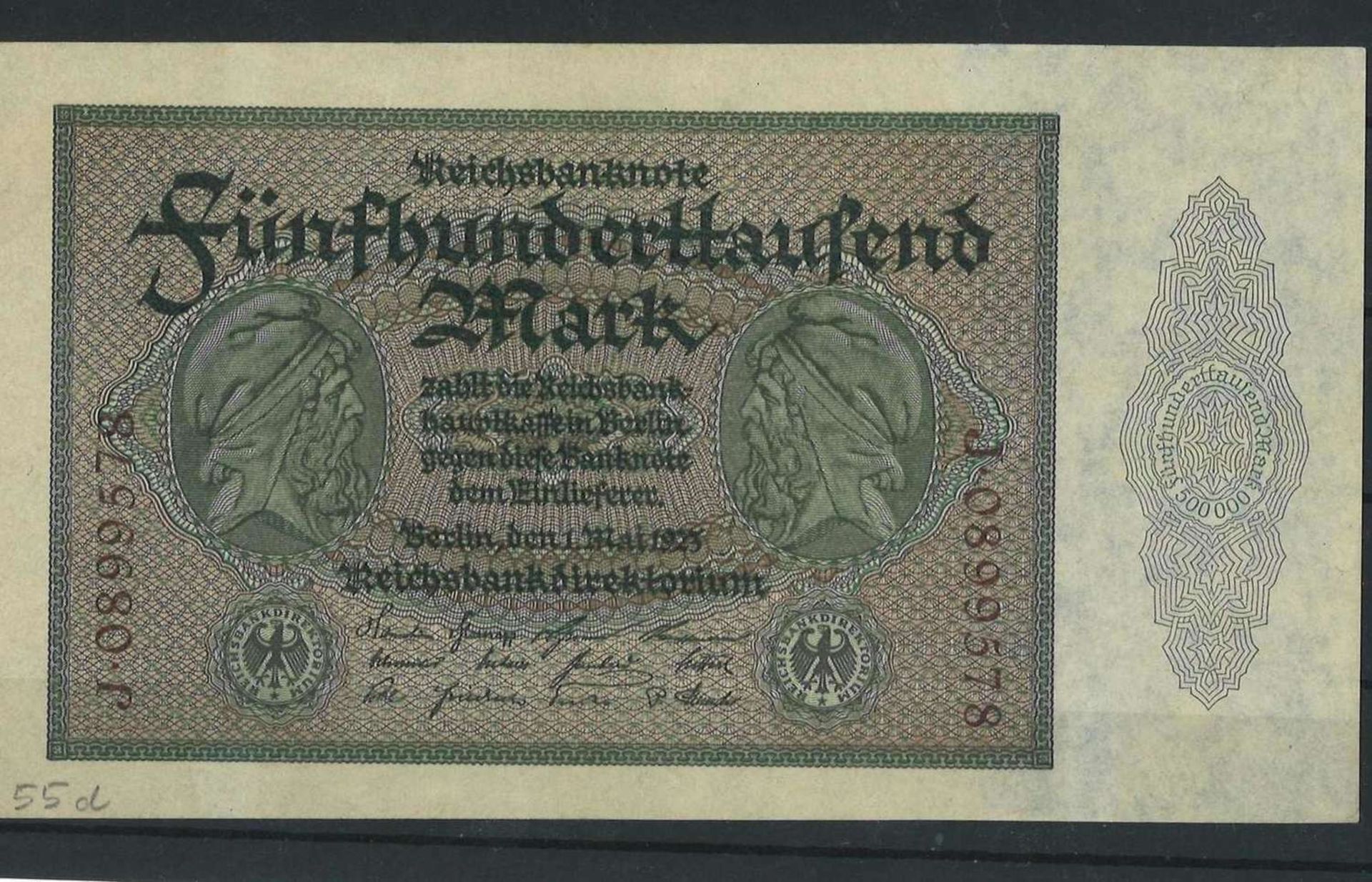 Weimarer Republik, 500.000 Mark, Rosenberg Nr. 87c, 1.5.1923, Zustand IWeimar Republic, 500,000