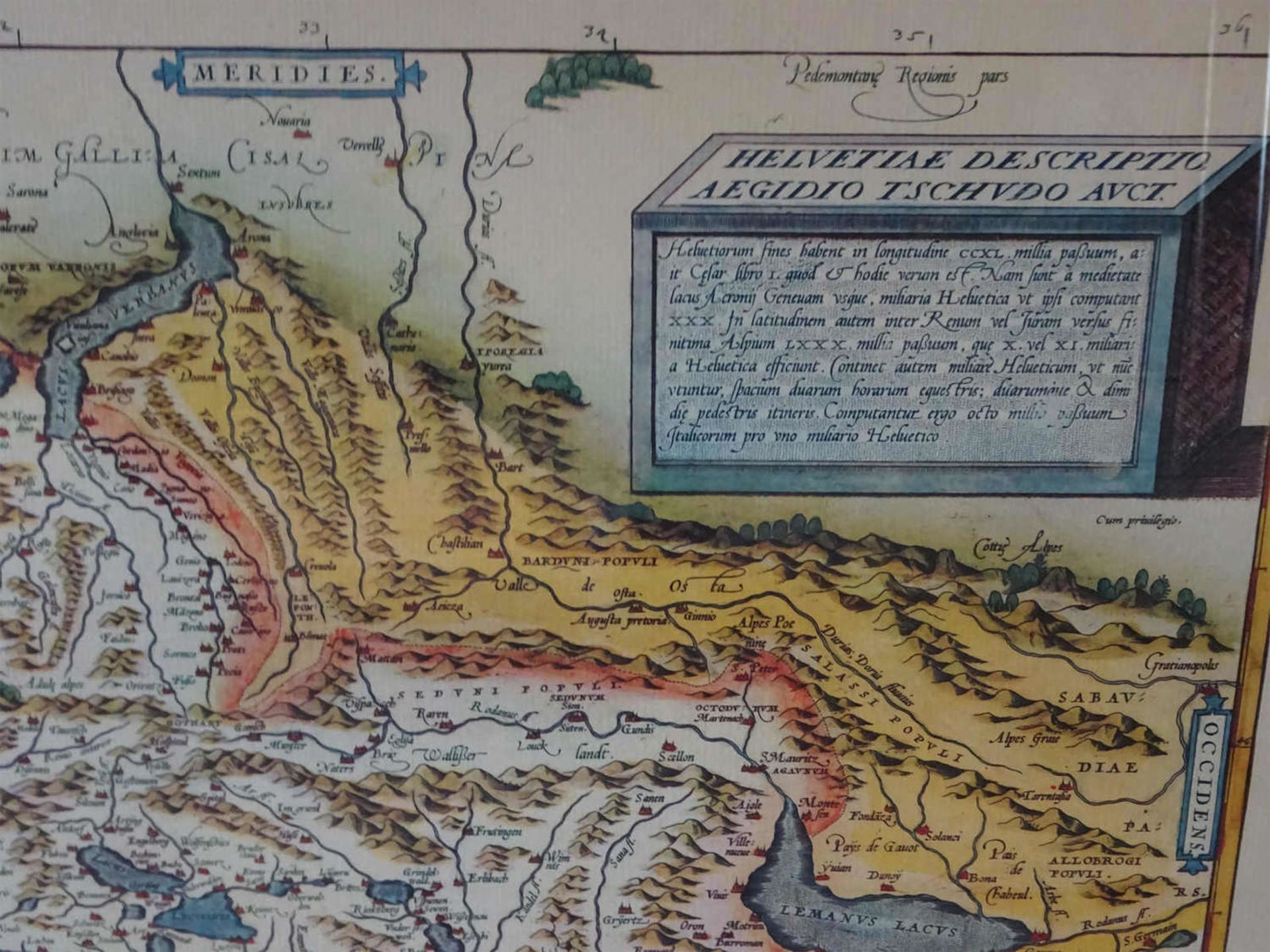 Landkartenstich von Schweiz. Maße: ca. 60x45 cm. Gerahmt.Map of Switzerland. Dimensions: approx. - Image 2 of 2