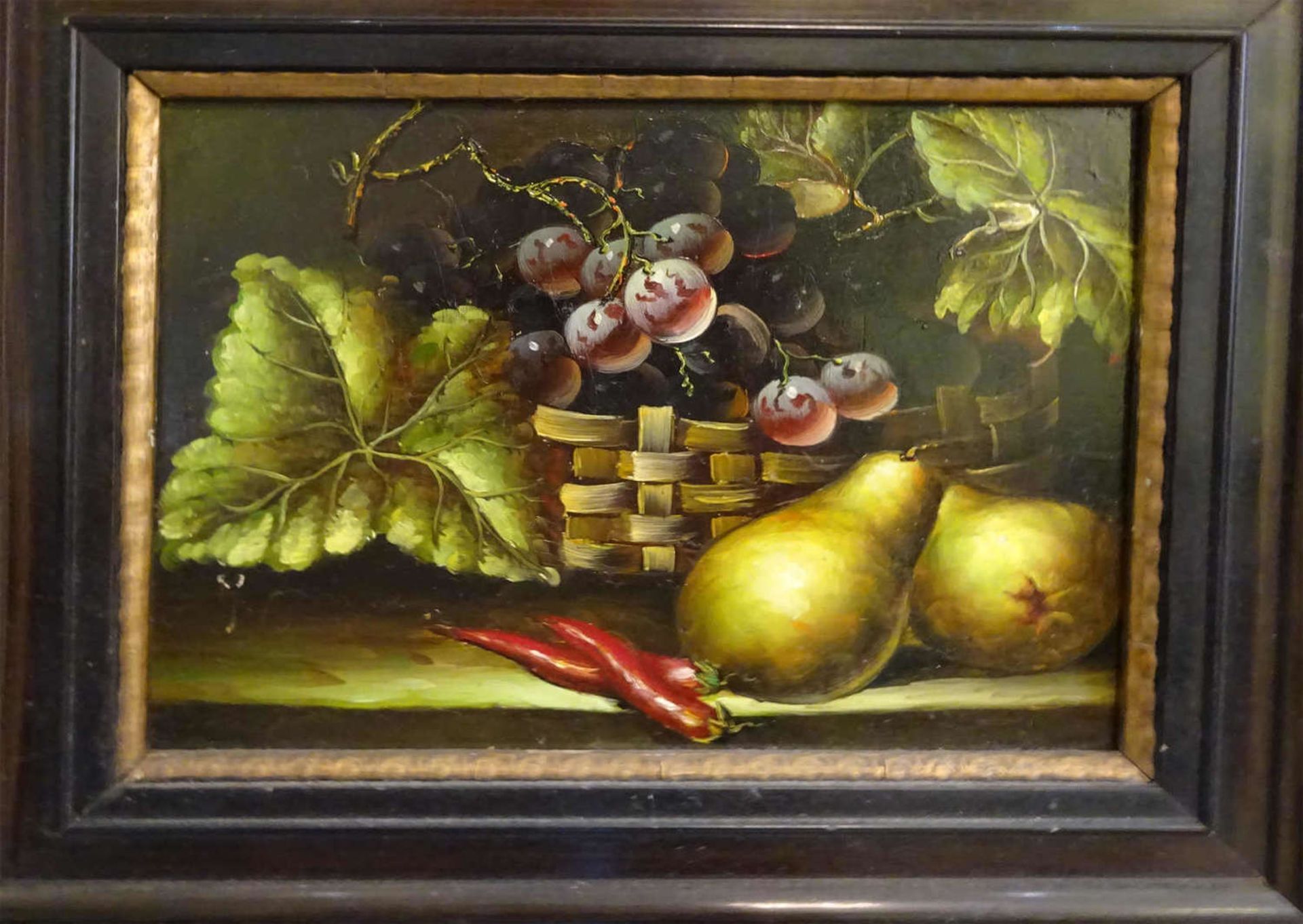 Ölgemälde auf Holz, Früchte-Stilleben. Sehr feiner Malstil. Maße; 39x34 cmOil painting on wood, - Bild 2 aus 2