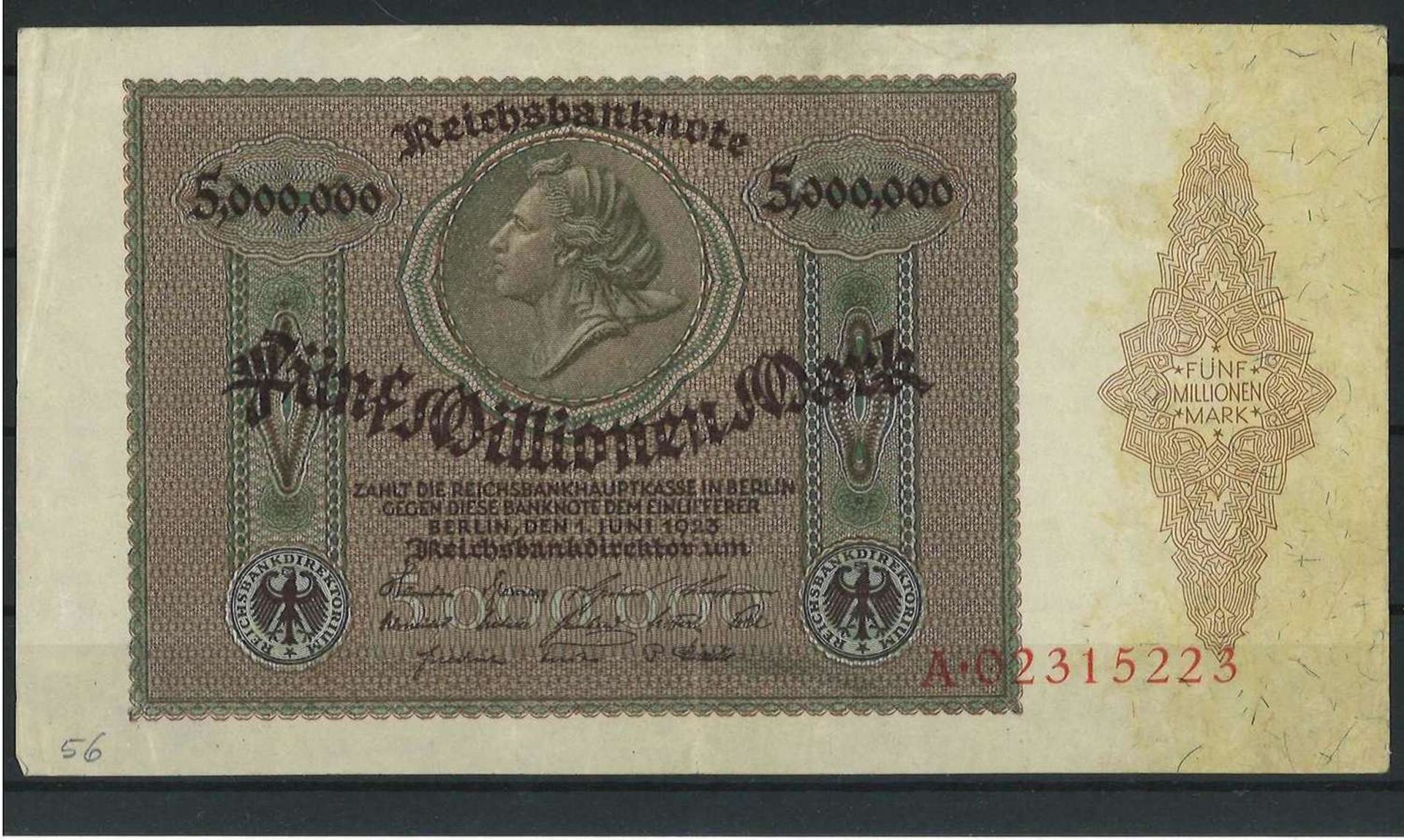 Weimarer Republik, Fünf Millionen Mark, Rosenberg Nr. 88, Zustan II-IIIWeimar Republic, Five Million