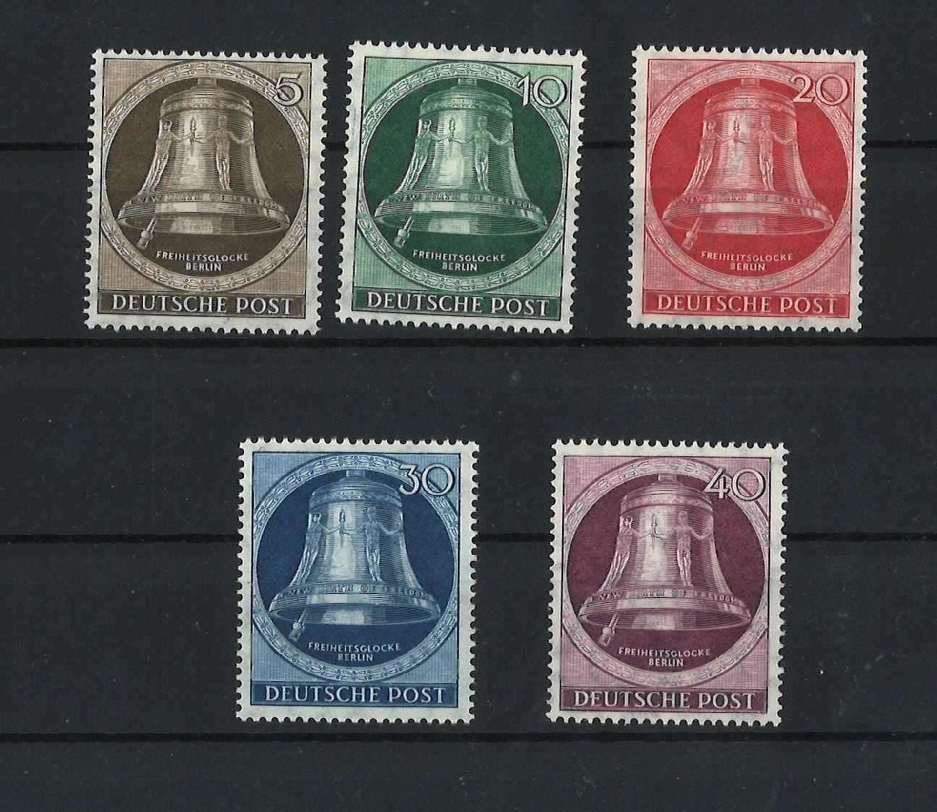 BRD Berlin, 1951, MI 75 - 79, Kloppel links, postfrischBerlin, 1951, MI 75 - 79, Kloppel left,