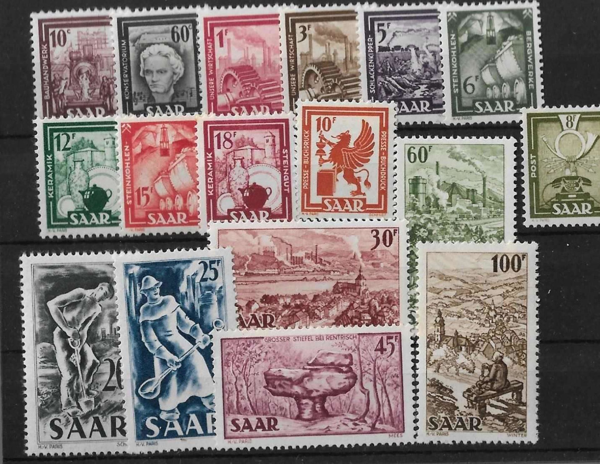 Saarland 1949, MI 272 - 288, Bilder aus der Industrie, postfrischSaarland 1949, MI 272 - 288,