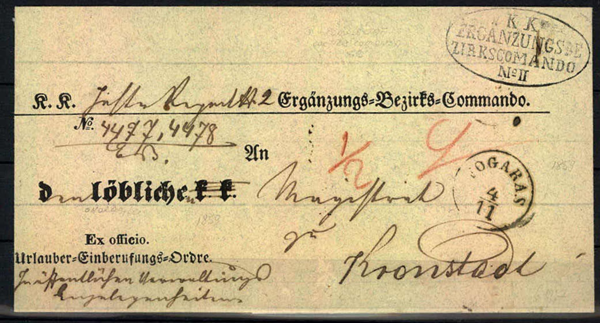 Ungarn 1859, Vorphilatelie - Brief von Fogaras nach Kronstadt. Absender: K.K Ergänzungs-Bezirks-