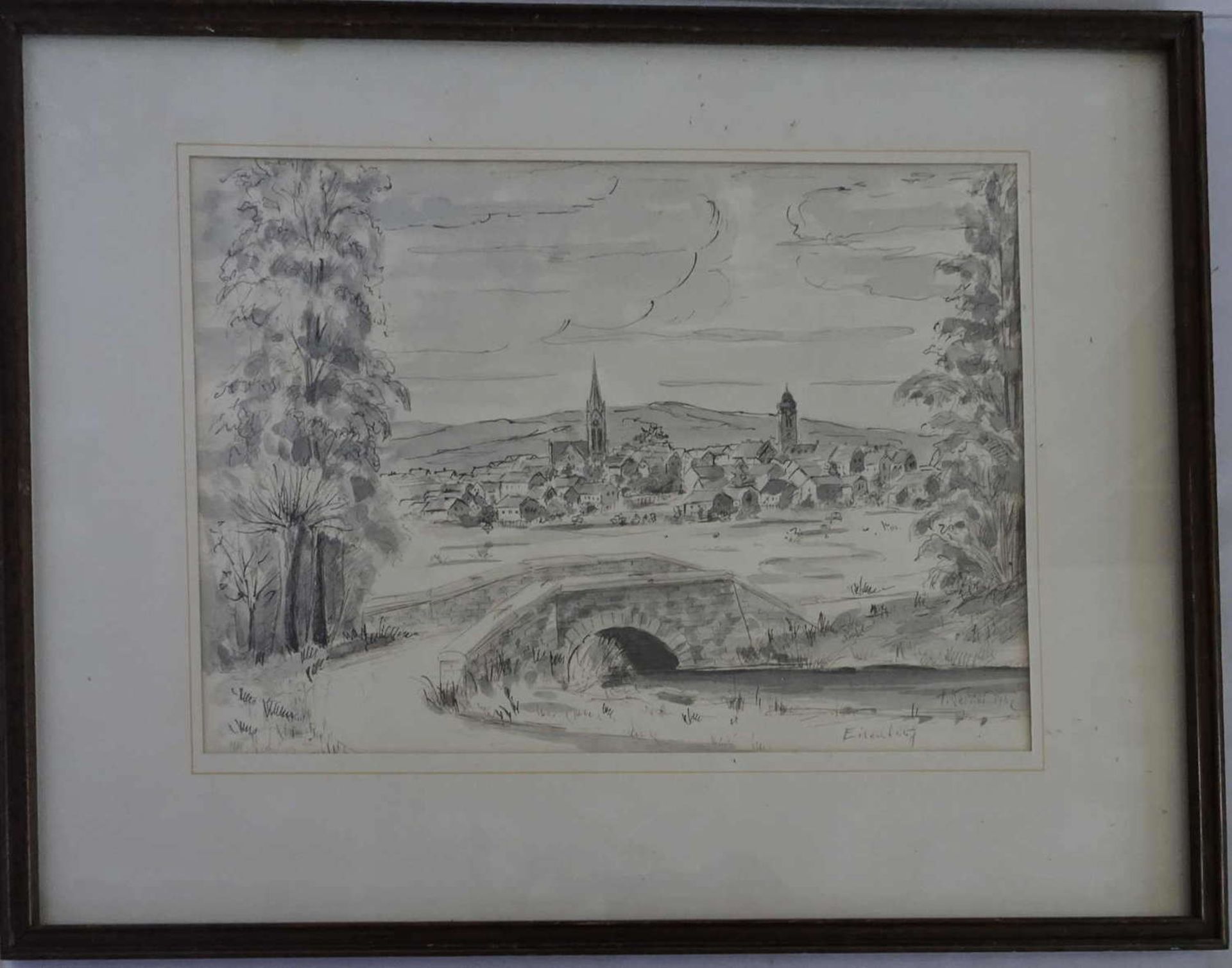 H. Kerner, "Eisenberg" Aquarell, Tusche, hinter Glas gerahmt, rechts unten Signatur H. Kerner 195,