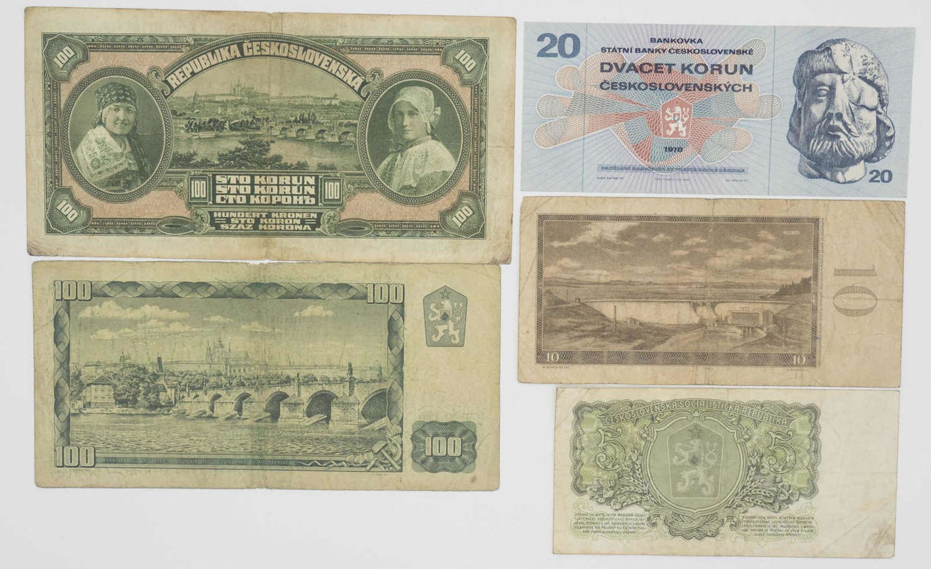 Tschechoslowakei 1920/70, kleines Lot Banknoten, bestehend aus: 1 x 100 Korun (1920), 1 x 100 - Bild 2 aus 2
