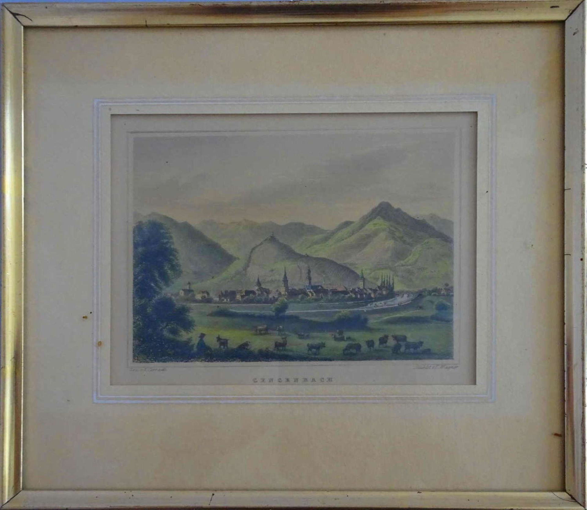 Eine gerahmte Ansicht: Gengenbach, Maße: Breite ca. 27 cm x Höhe ca. 23,5 cm.A framed view: